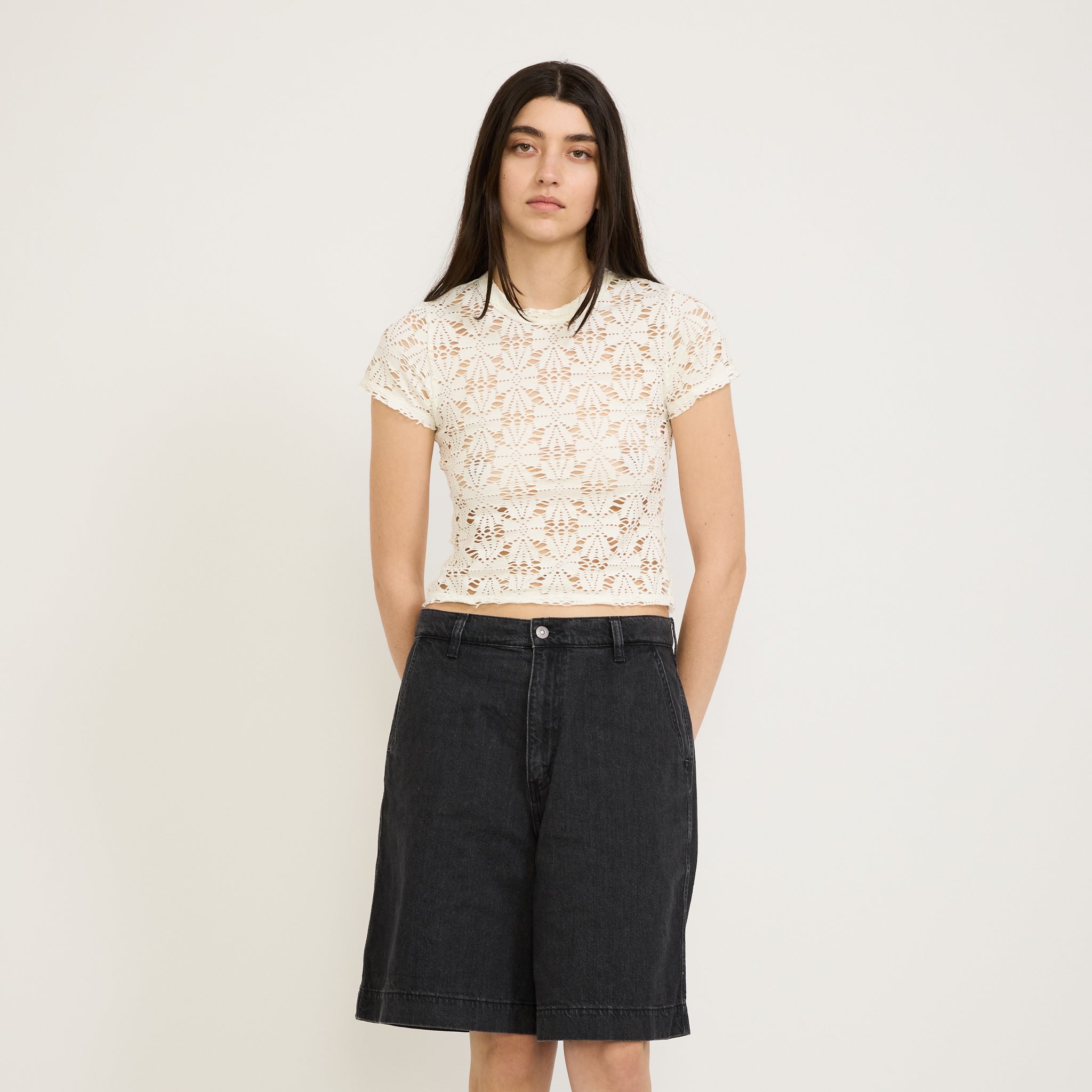 Bassike | Raw Edge Lace Baby T-Shirt White | Maplestore