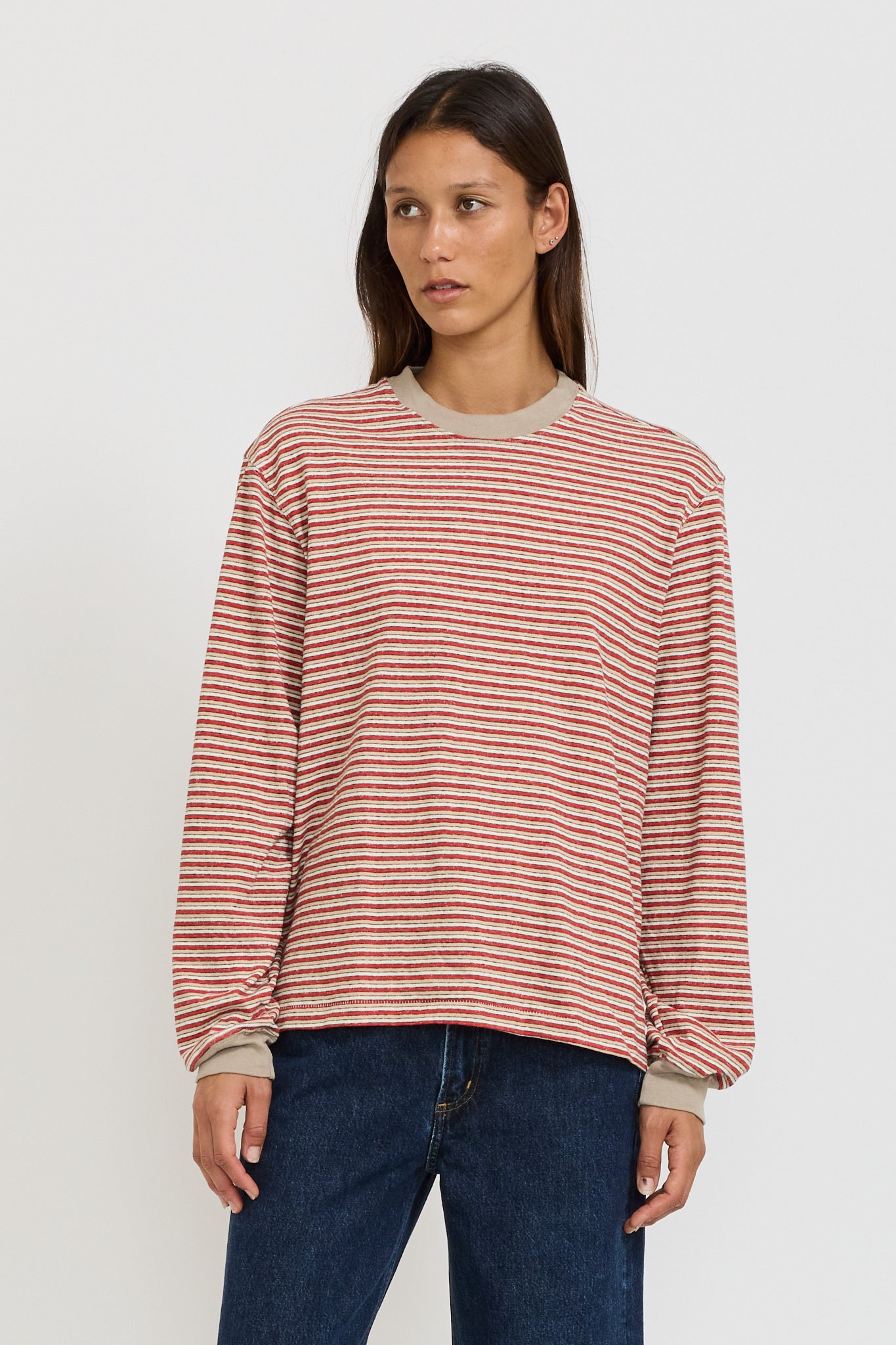 Recycled Slouch L/S T-Shirt Red/Beige/Undyed