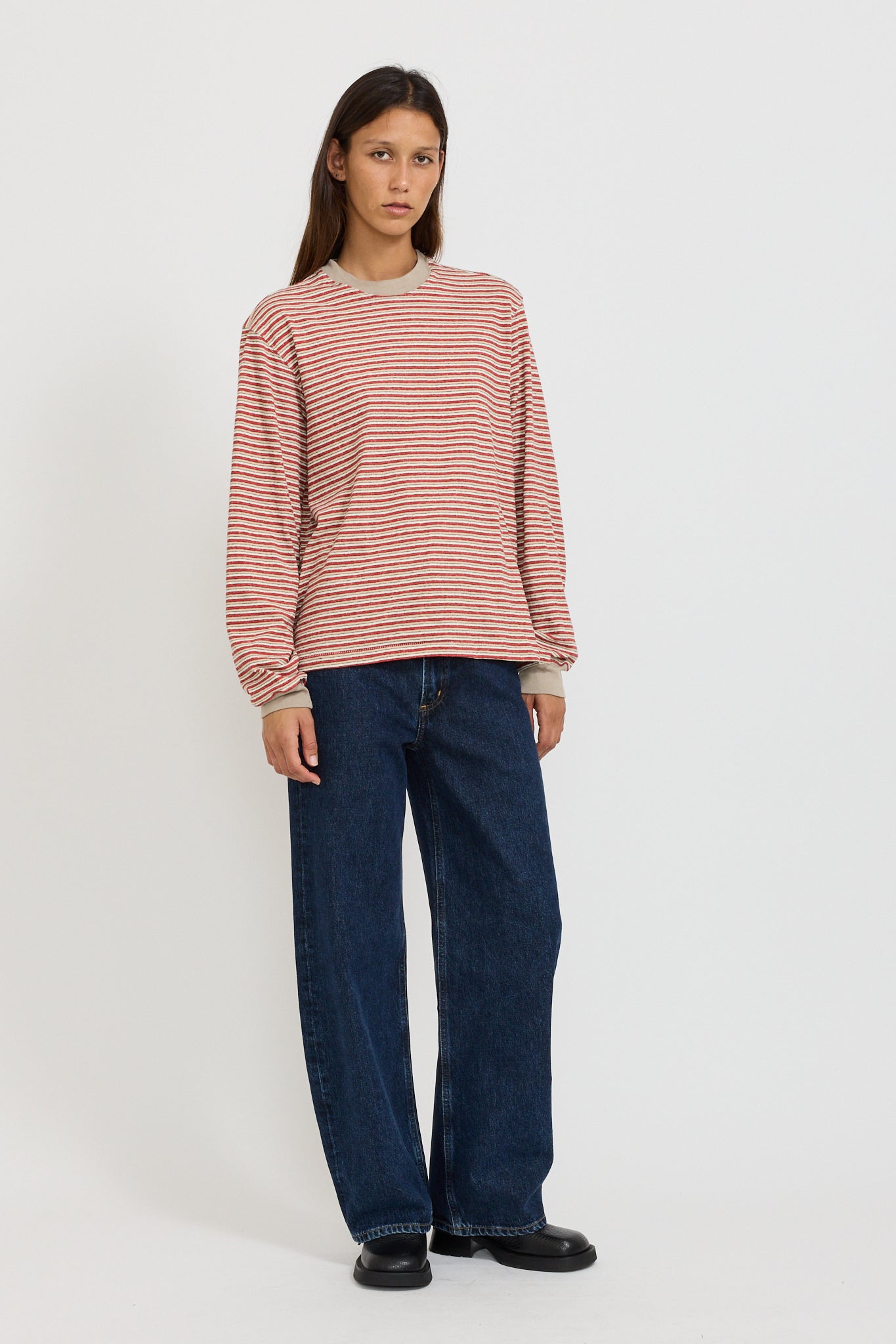 Recycled Slouch L/S T-Shirt Red/Beige/Undyed