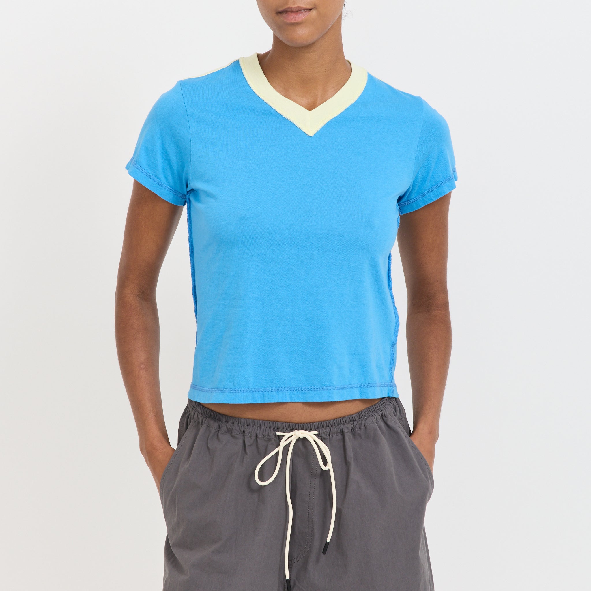 Reversed V-Neck Baby T-Shirt Ocean Blue/Lemon Sorbet