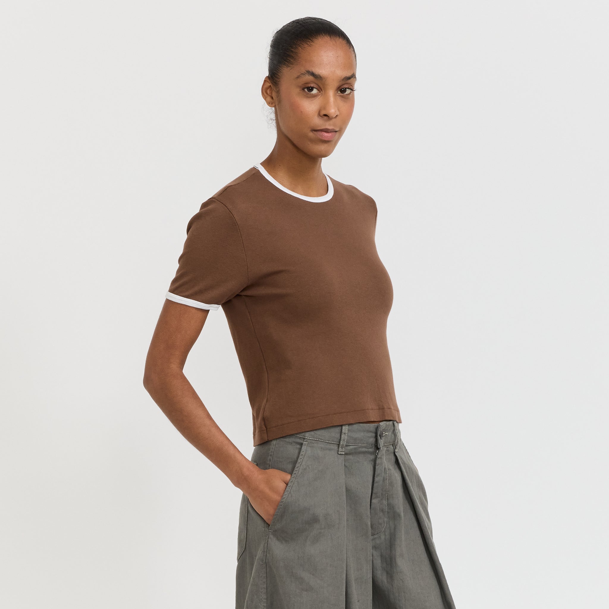 Rib Contrast Baby T-Shirt Chocolate Brown/White