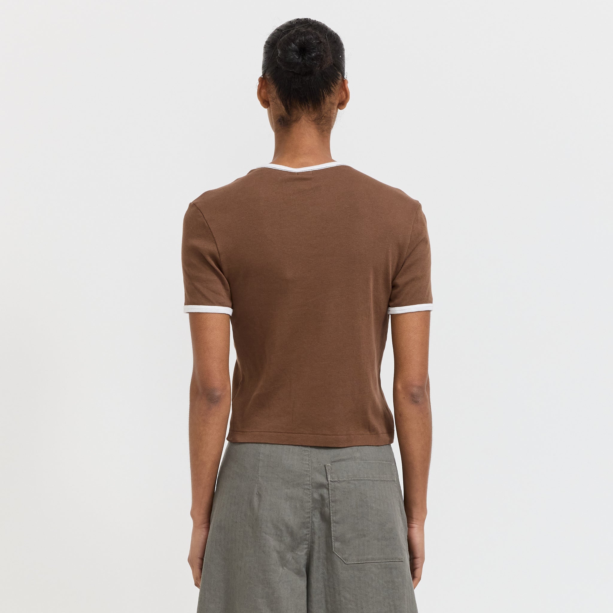 Rib Contrast Baby T-Shirt Chocolate Brown/White