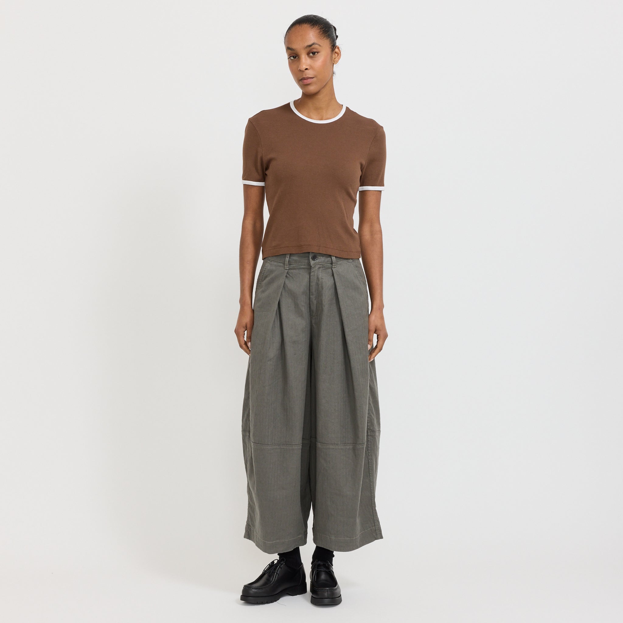 Rib Contrast Baby T-Shirt Chocolate Brown/White