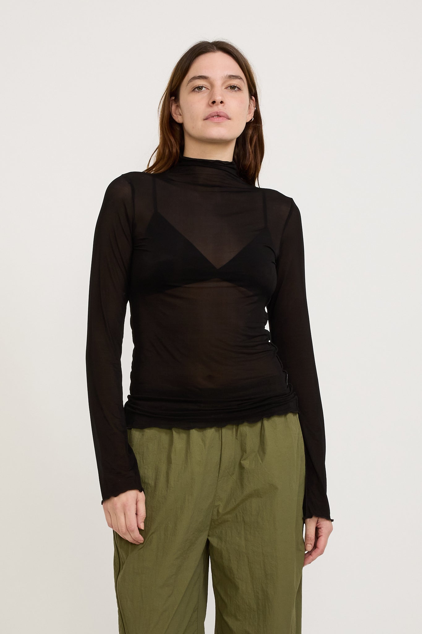 Bassike | Sheer Raised Neck L/S T-Shirt Black | Maplestore