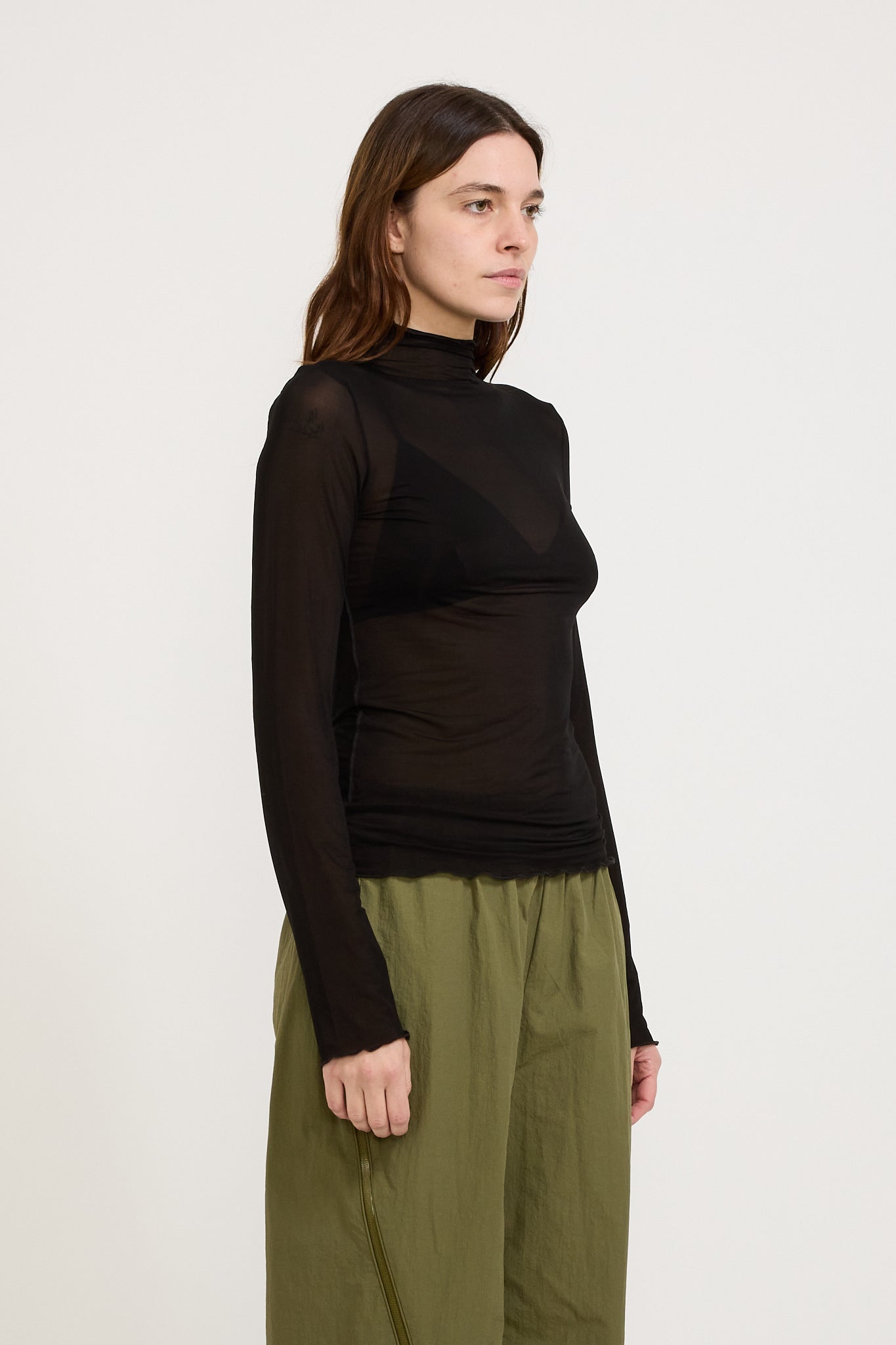 Bassike | Sheer Raised Neck L/S T-Shirt Black | Maplestore