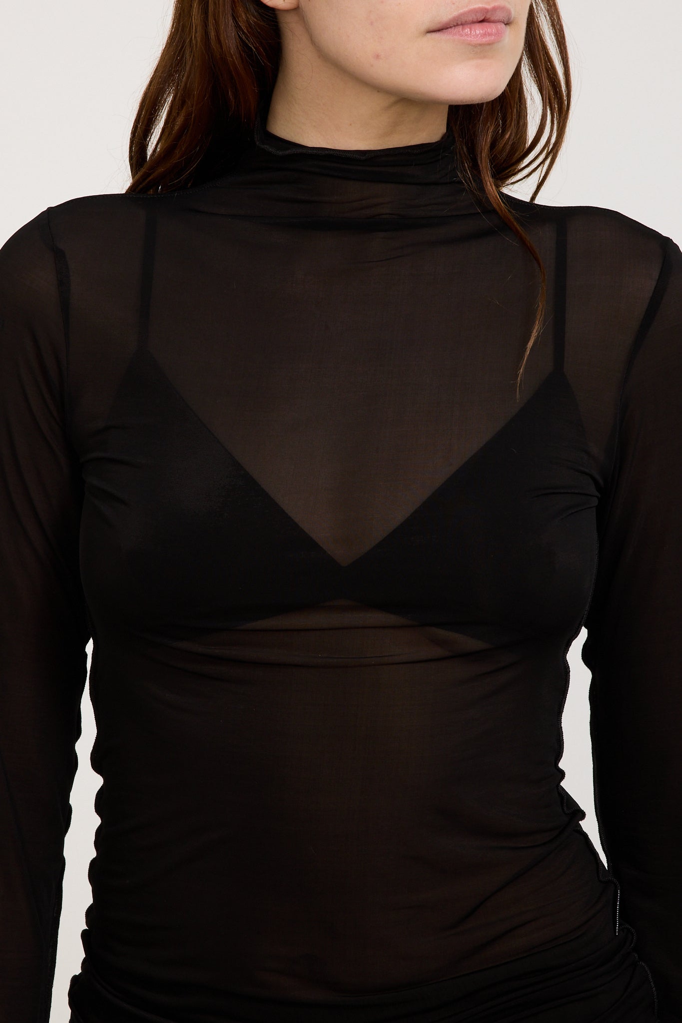 Bassike | Sheer Raised Neck L/S T-Shirt Black | Maplestore