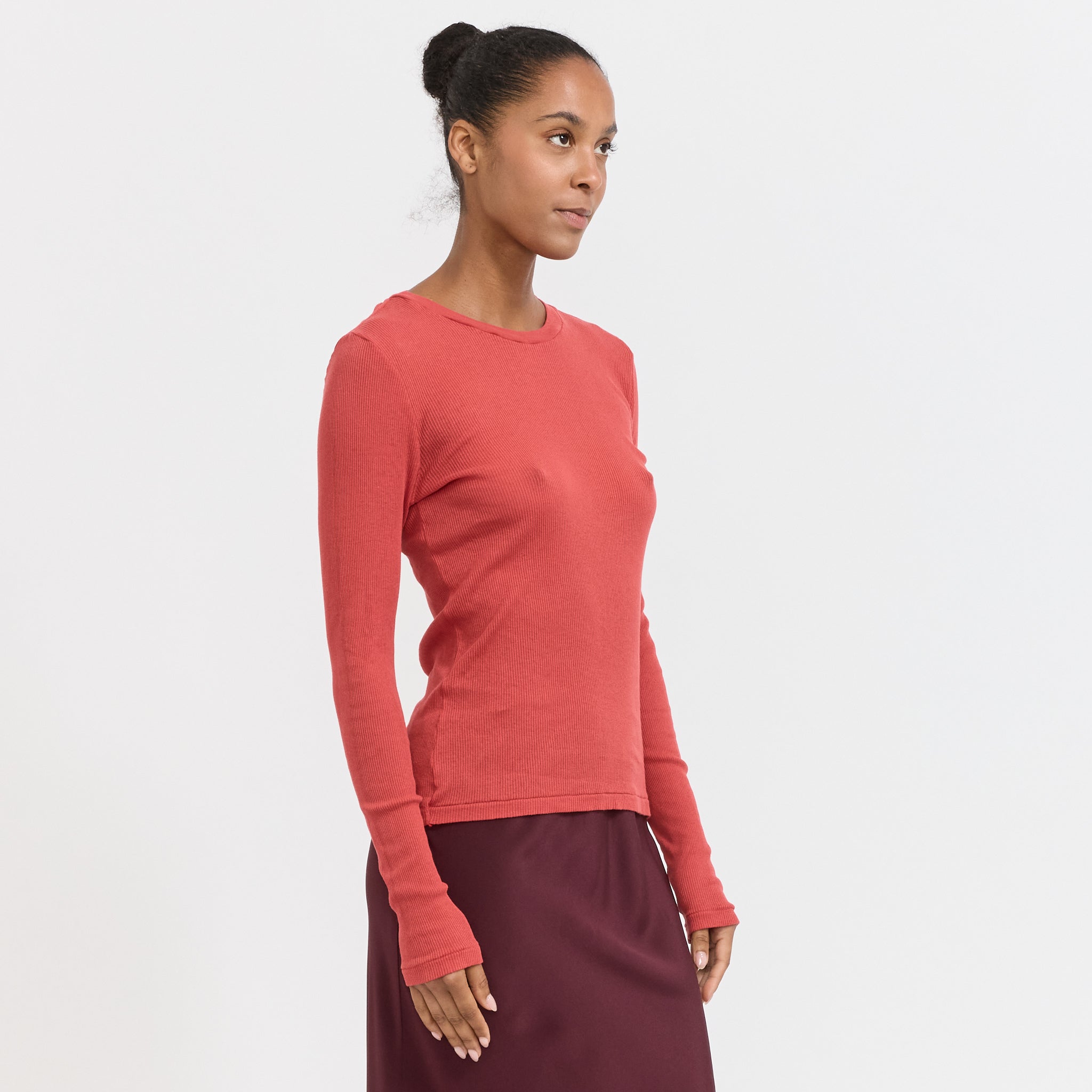 Bassike | Sheer Rib L/S T-Shirt Heritage Red | Maplestore