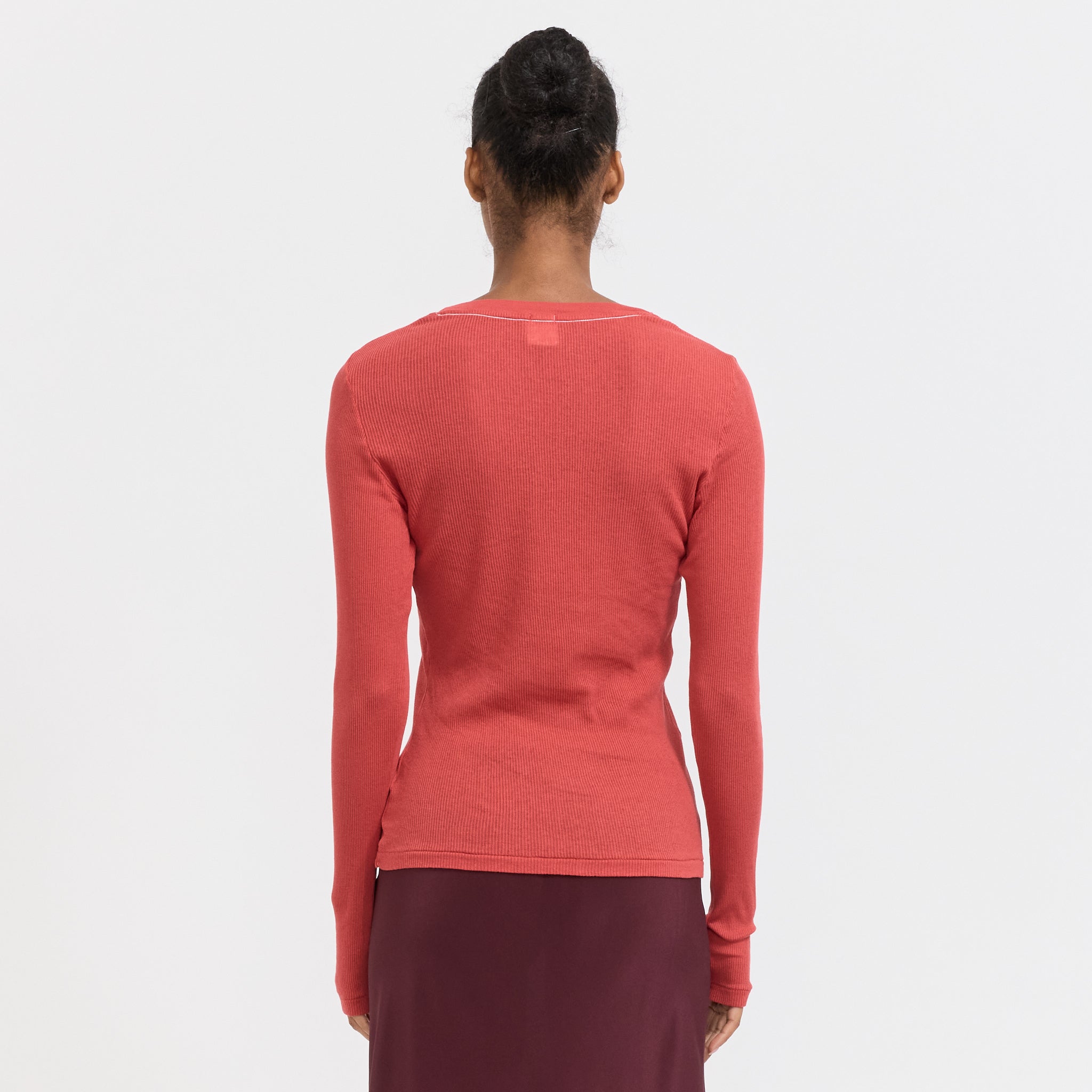 Bassike | Sheer Rib L/S T-Shirt Heritage Red | Maplestore