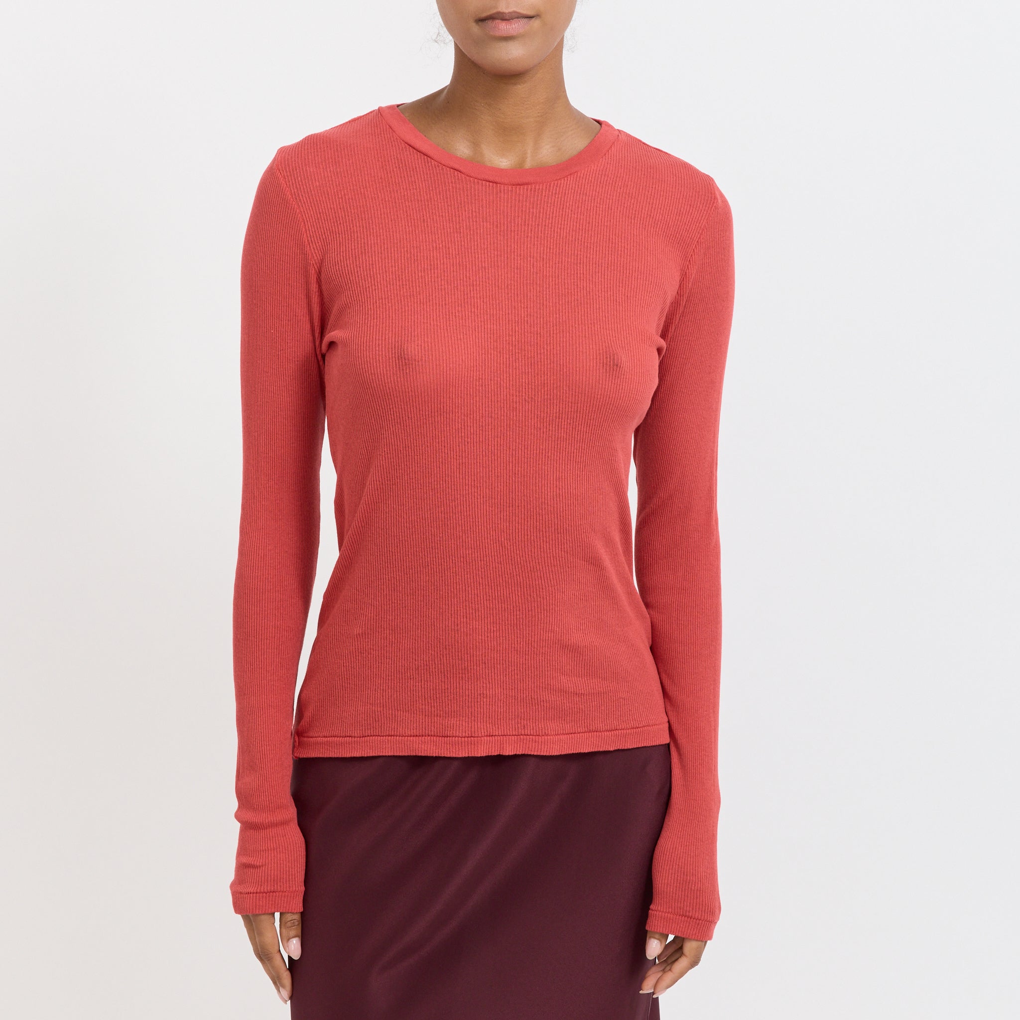Bassike | Sheer Rib L/S T-Shirt Heritage Red | Maplestore