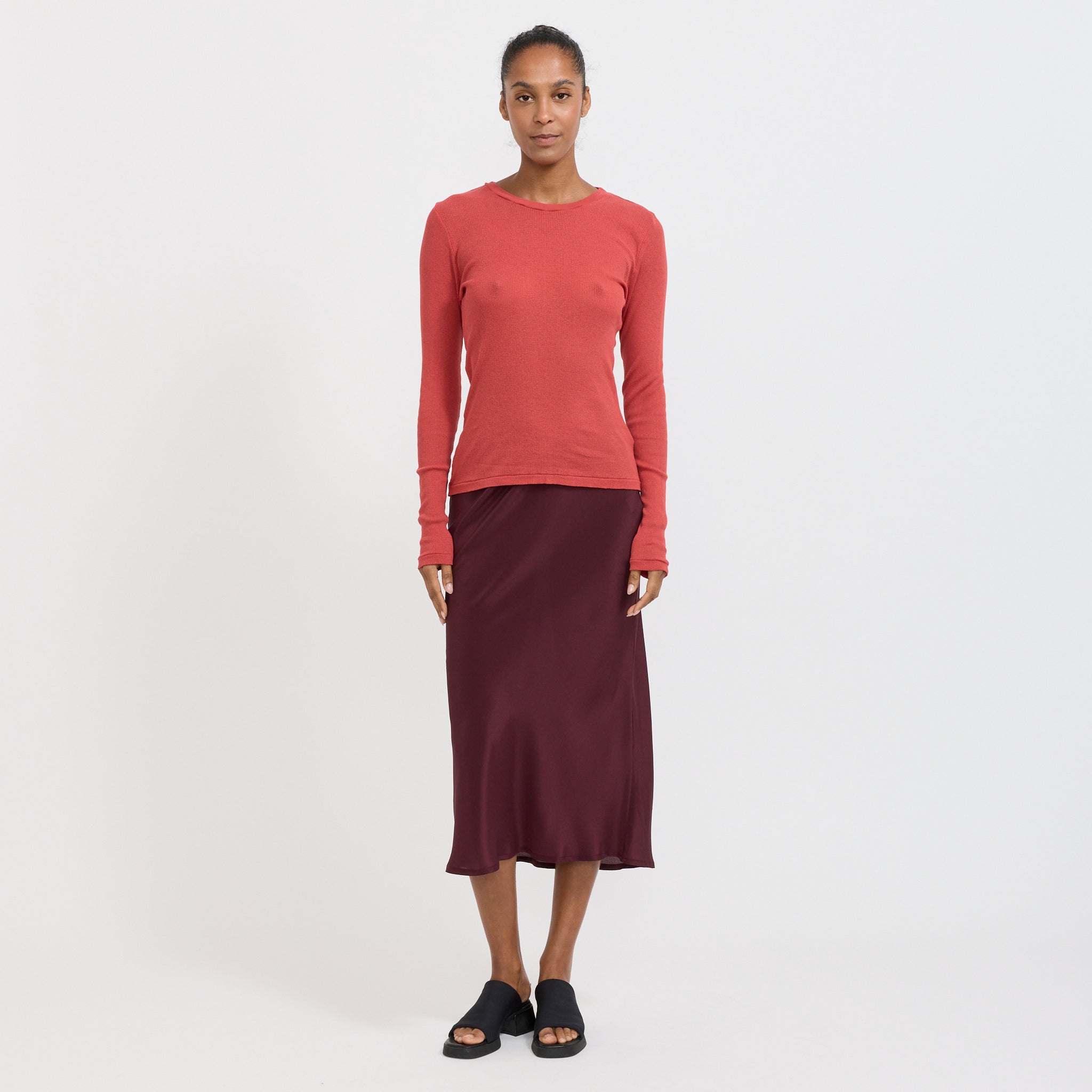 Sheer Rib L/S T-Shirt Heritage Red