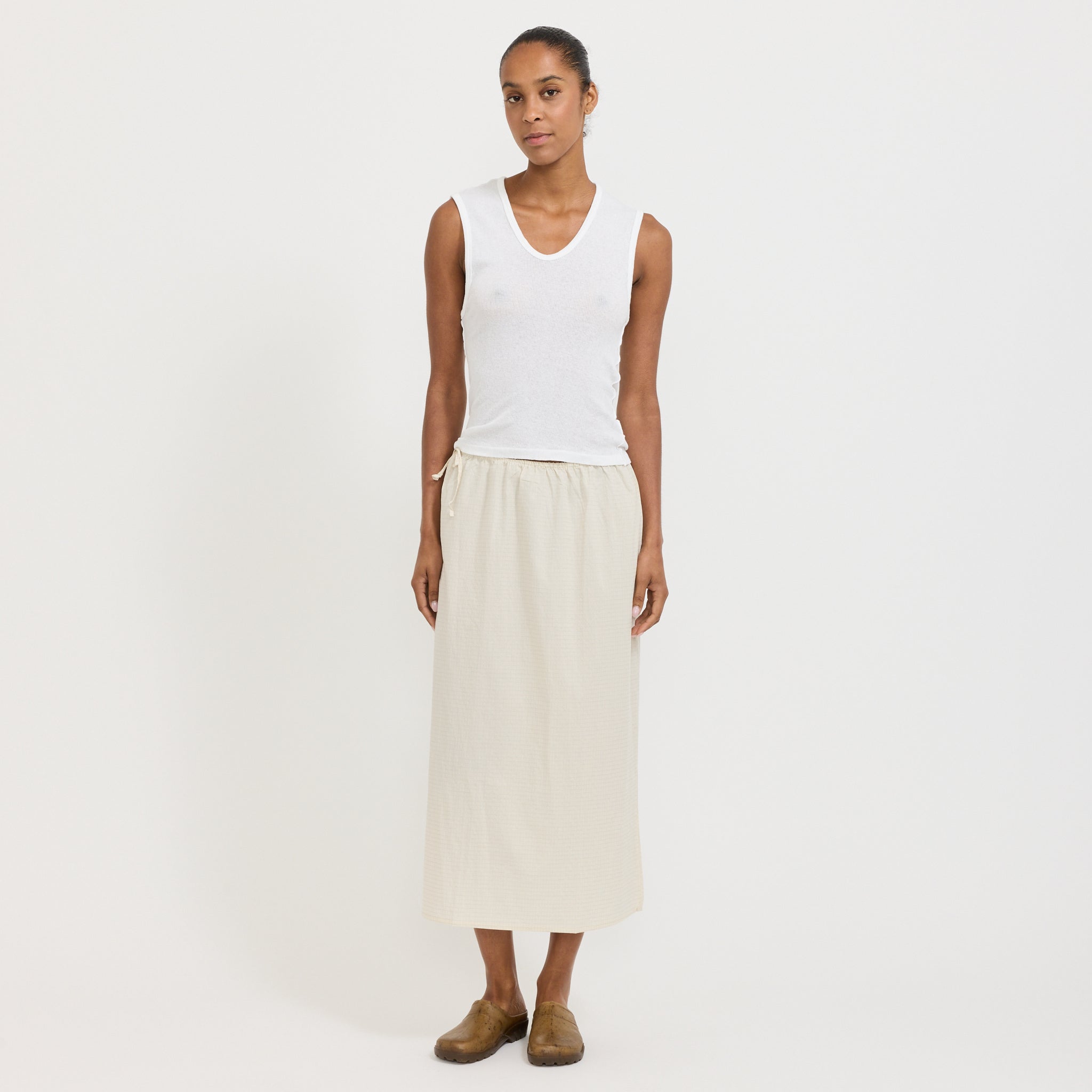 Sheer Rib V-Neck Muscle Tank White