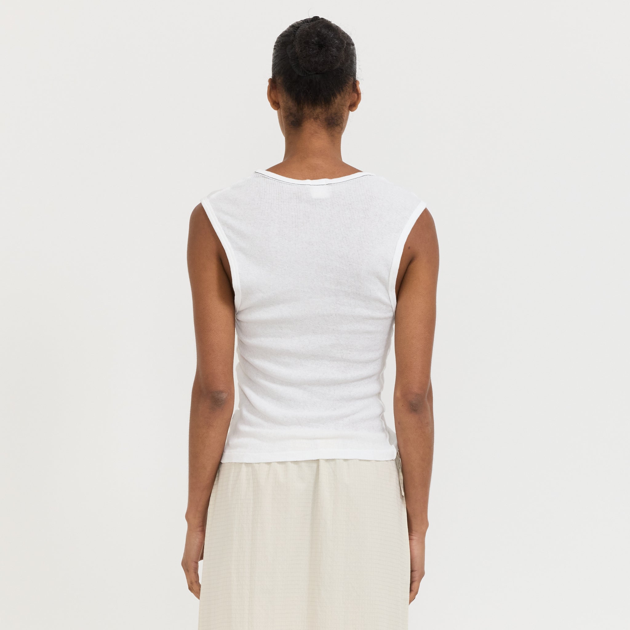 Sheer Rib V-Neck Muscle Tank White