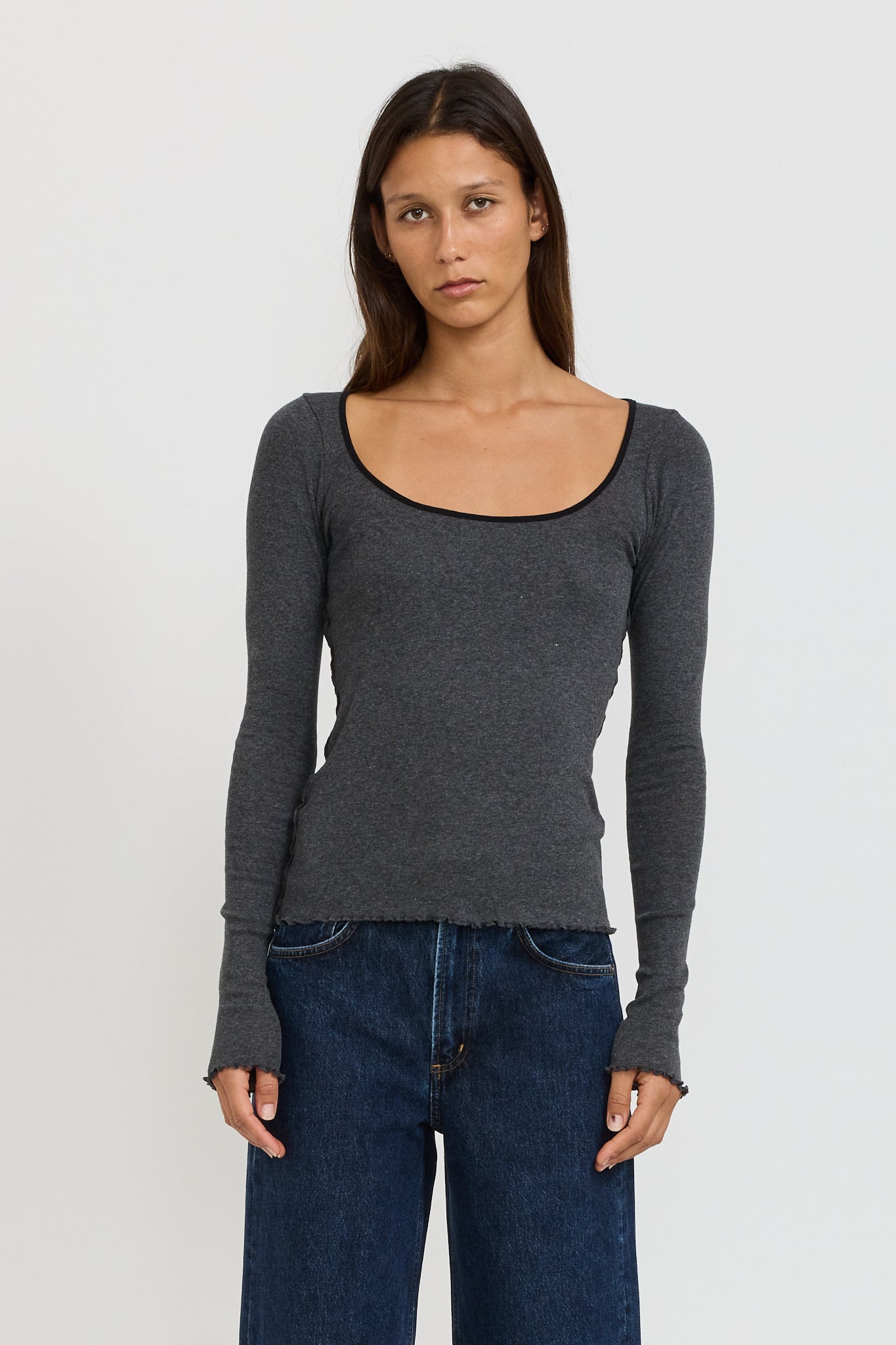 Slim Babylock Scoop Neck L/S Charcoal/Marle/Black