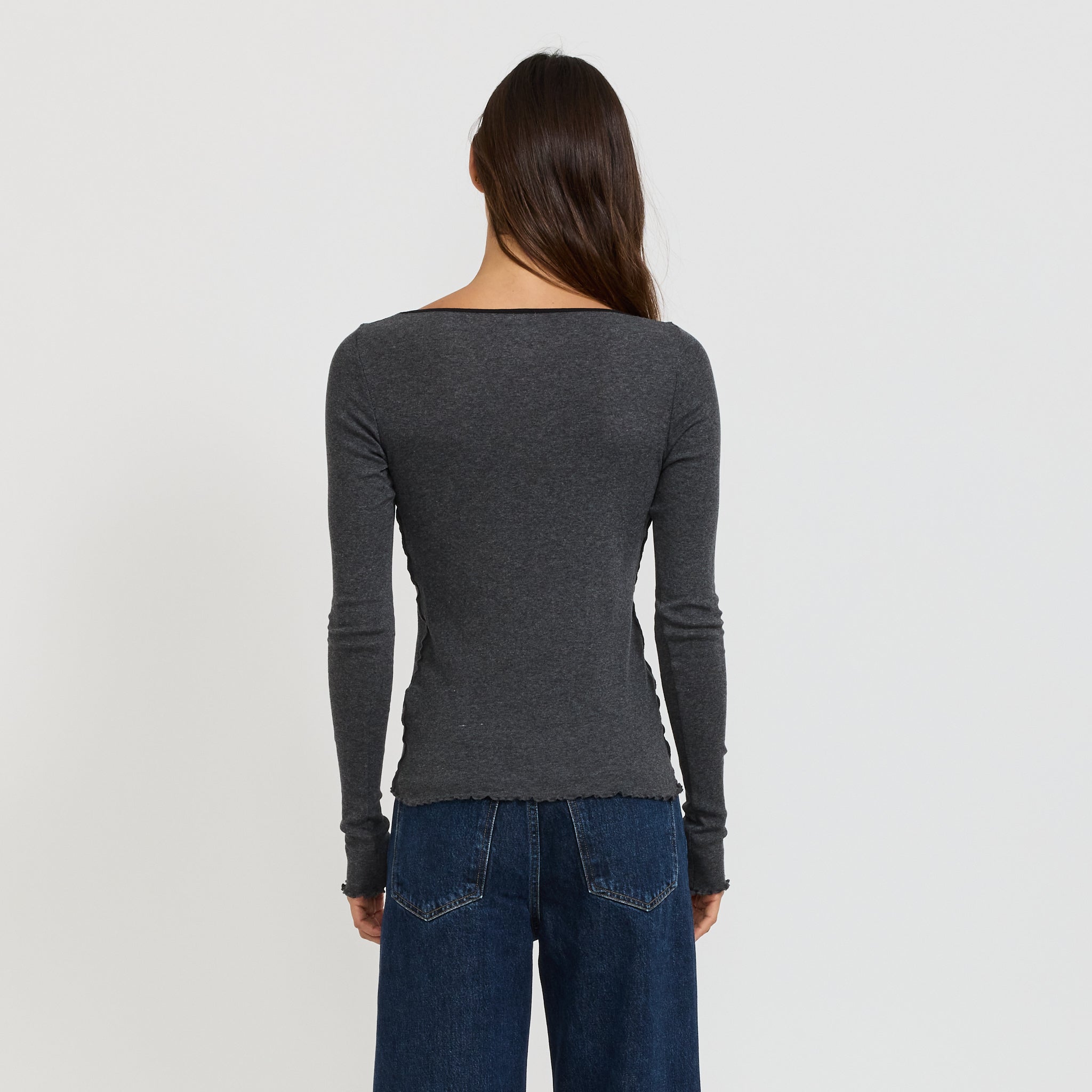 Bassike | Slim Babylock Scoop Neck L/S Charcoal/Marle/Black | Maplestore