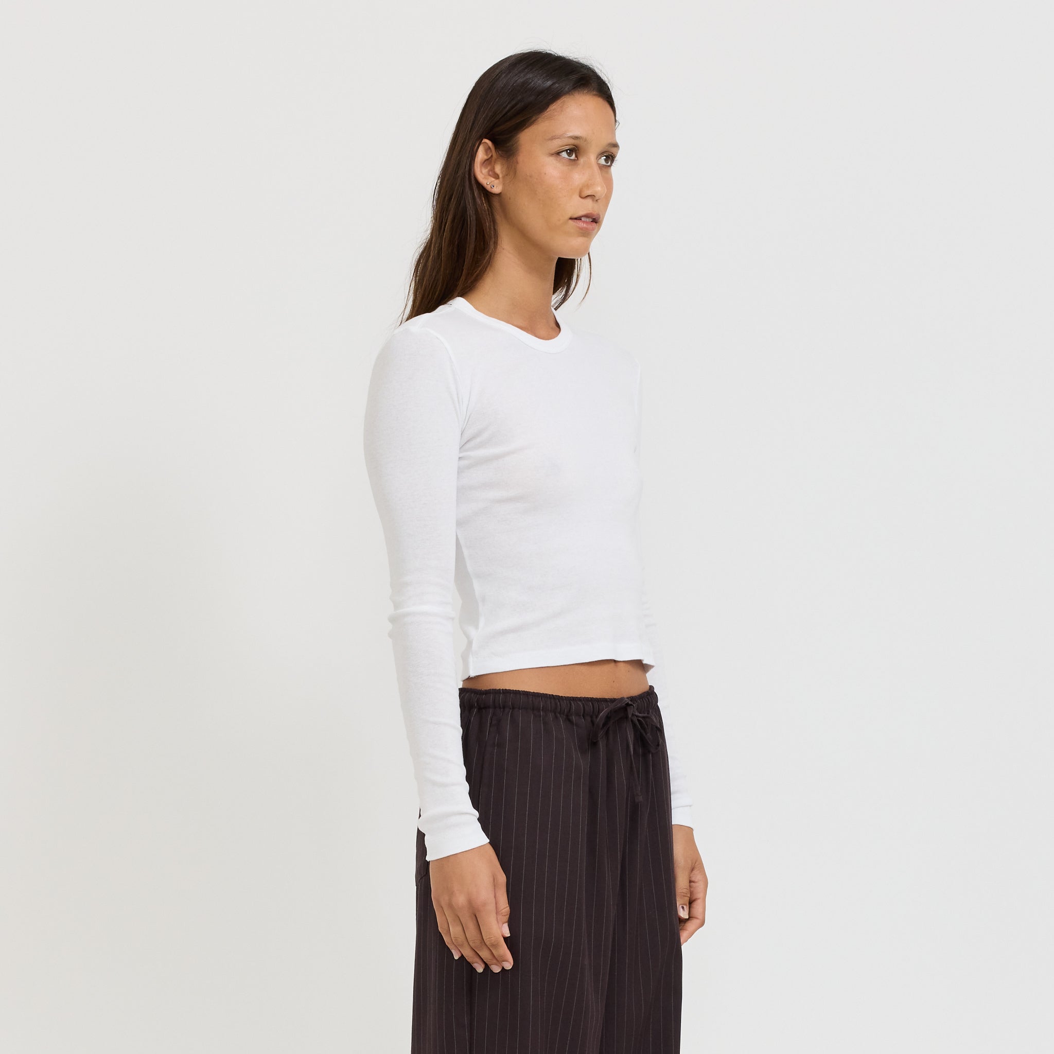 Bassike | Slim Fit Rib L/S Baby Tee White | Maplestore