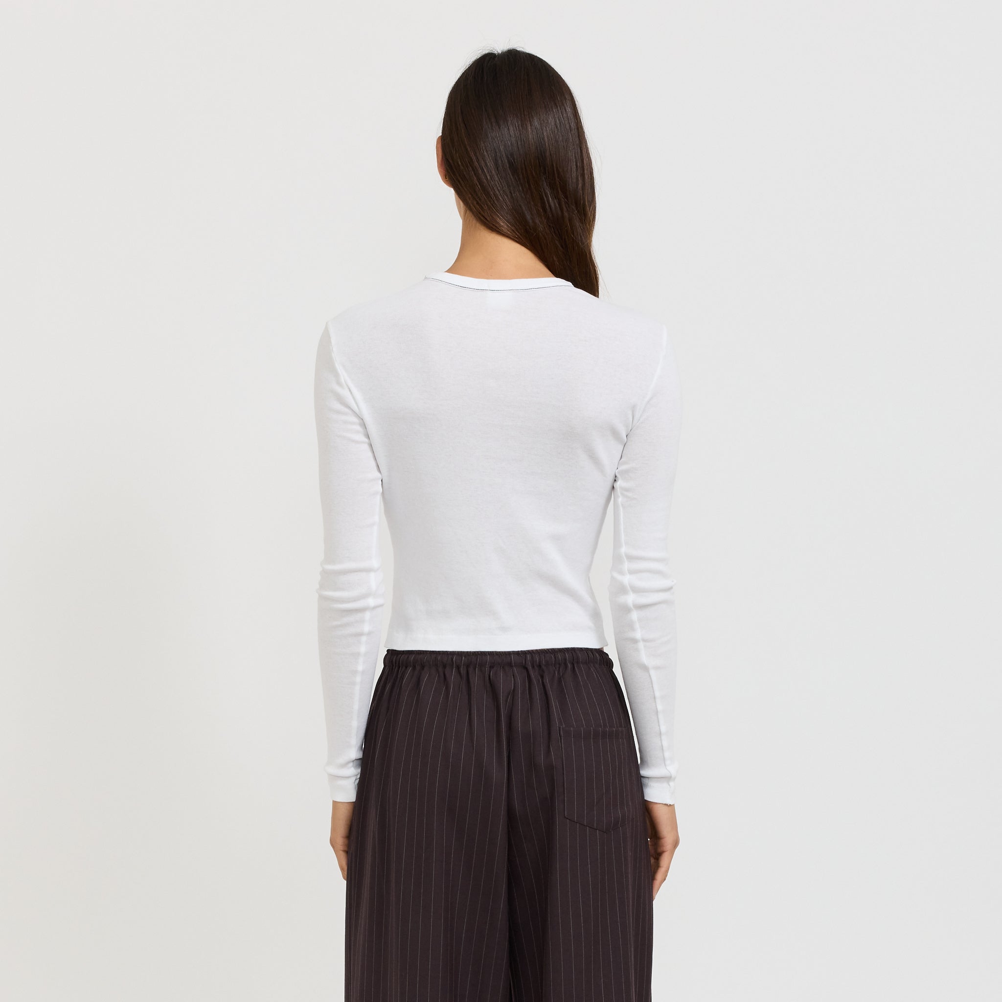 Bassike | Slim Fit Rib L/S Baby Tee White | Maplestore