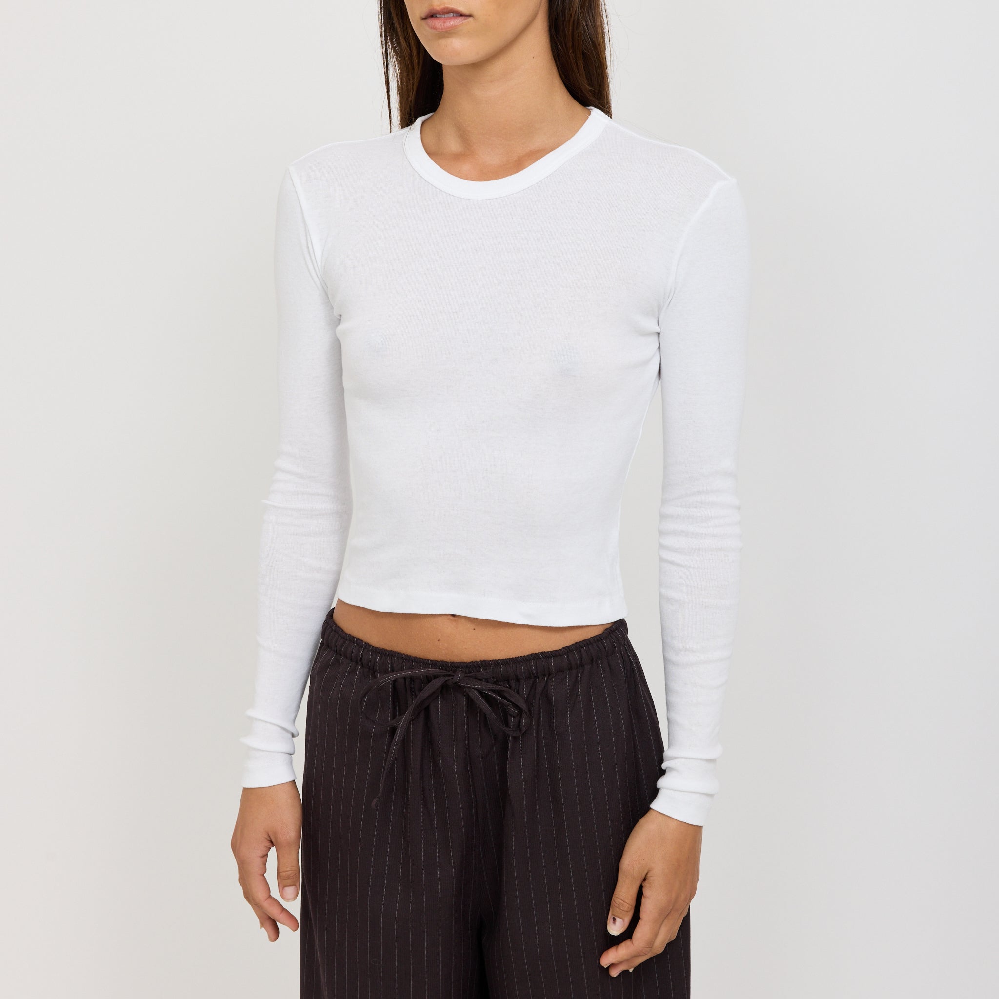 Bassike | Slim Fit Rib L/S Baby Tee White | Maplestore