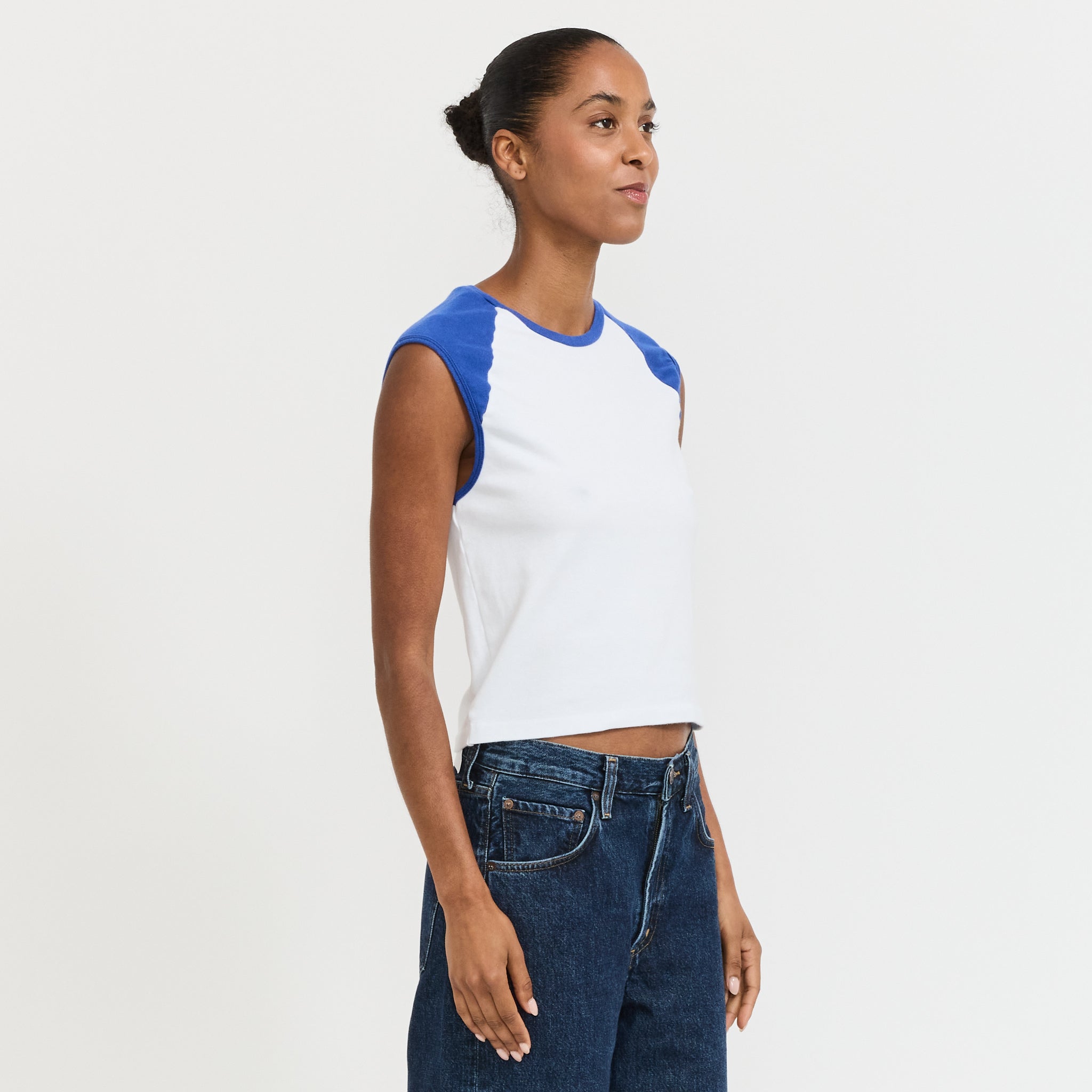 Slim Raglan Rib Tank White/Cobalt
