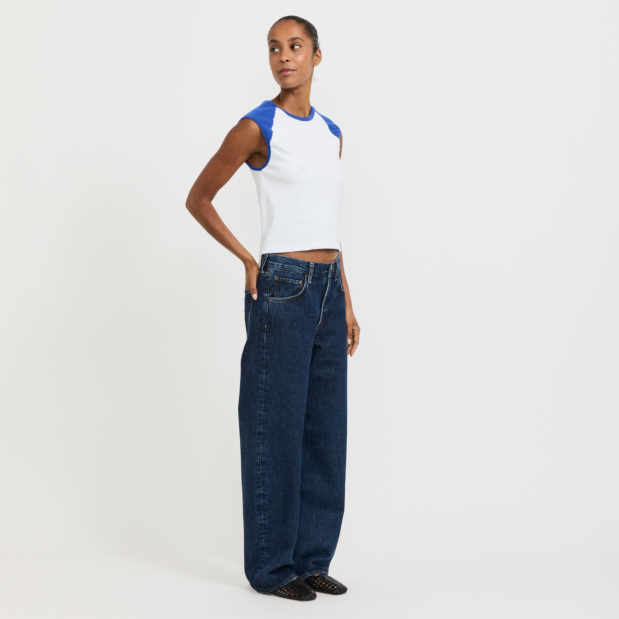 Slim Raglan Rib Tank White/Cobalt