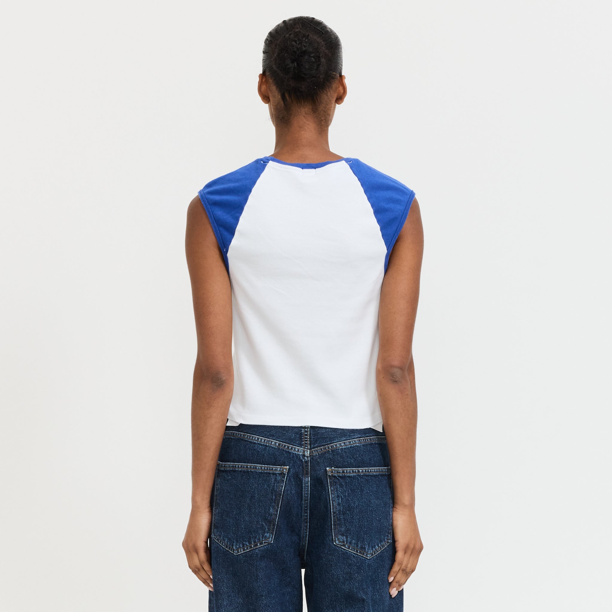 Slim Raglan Rib Tank White/Cobalt