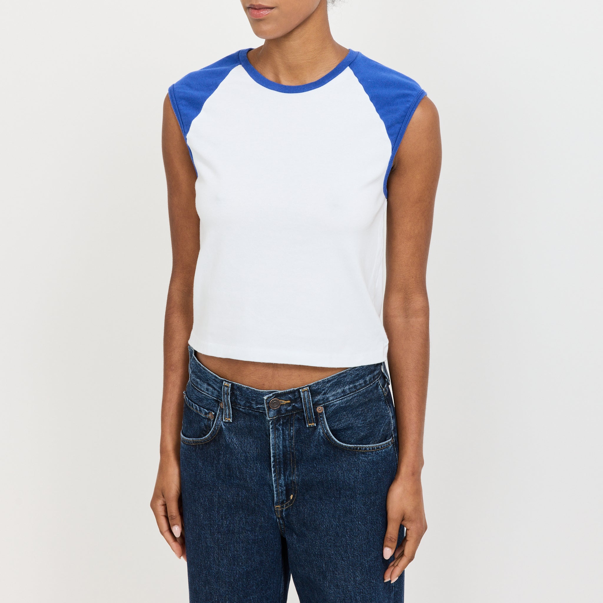 Slim Raglan Rib Tank White/Cobalt