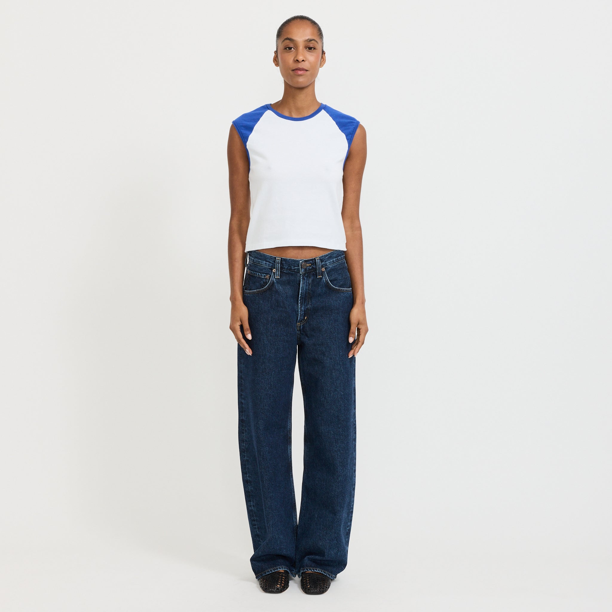 Slim Raglan Rib Tank White/Cobalt