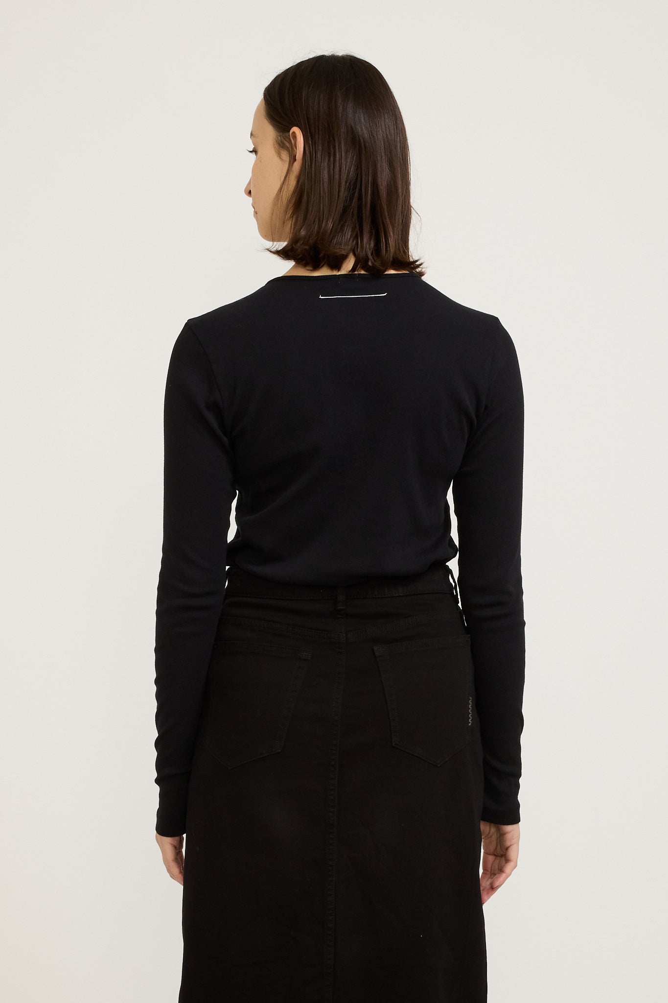 Bassike | Slim Rib Placket L/S T-Shirt Black | Maplestore