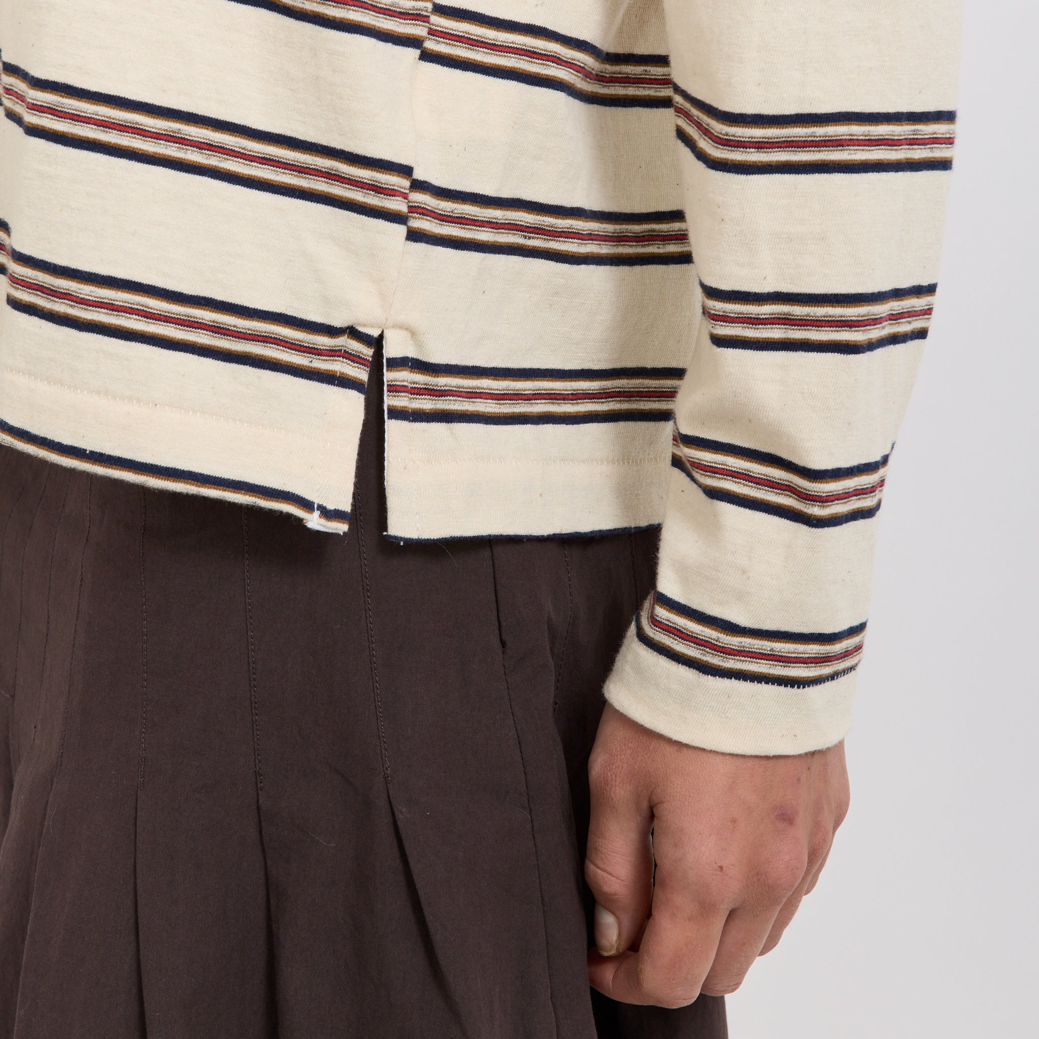 Bassike | Stripe Boyfriend L/S T-Shirt Navy/Red/Natural Stripe | Maplestore
