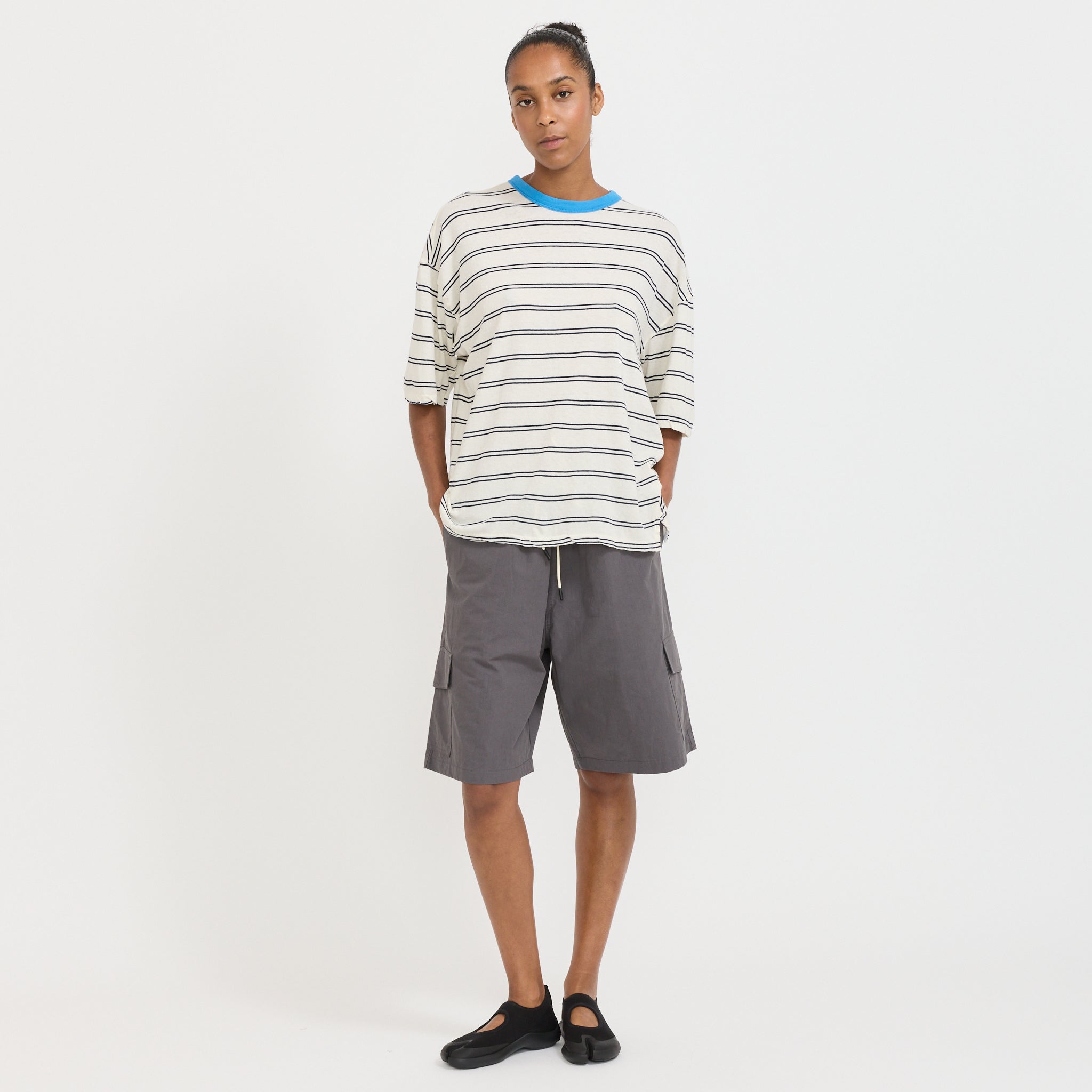 Stripe Boxy T-Shirt Navy/Undyed/Blue