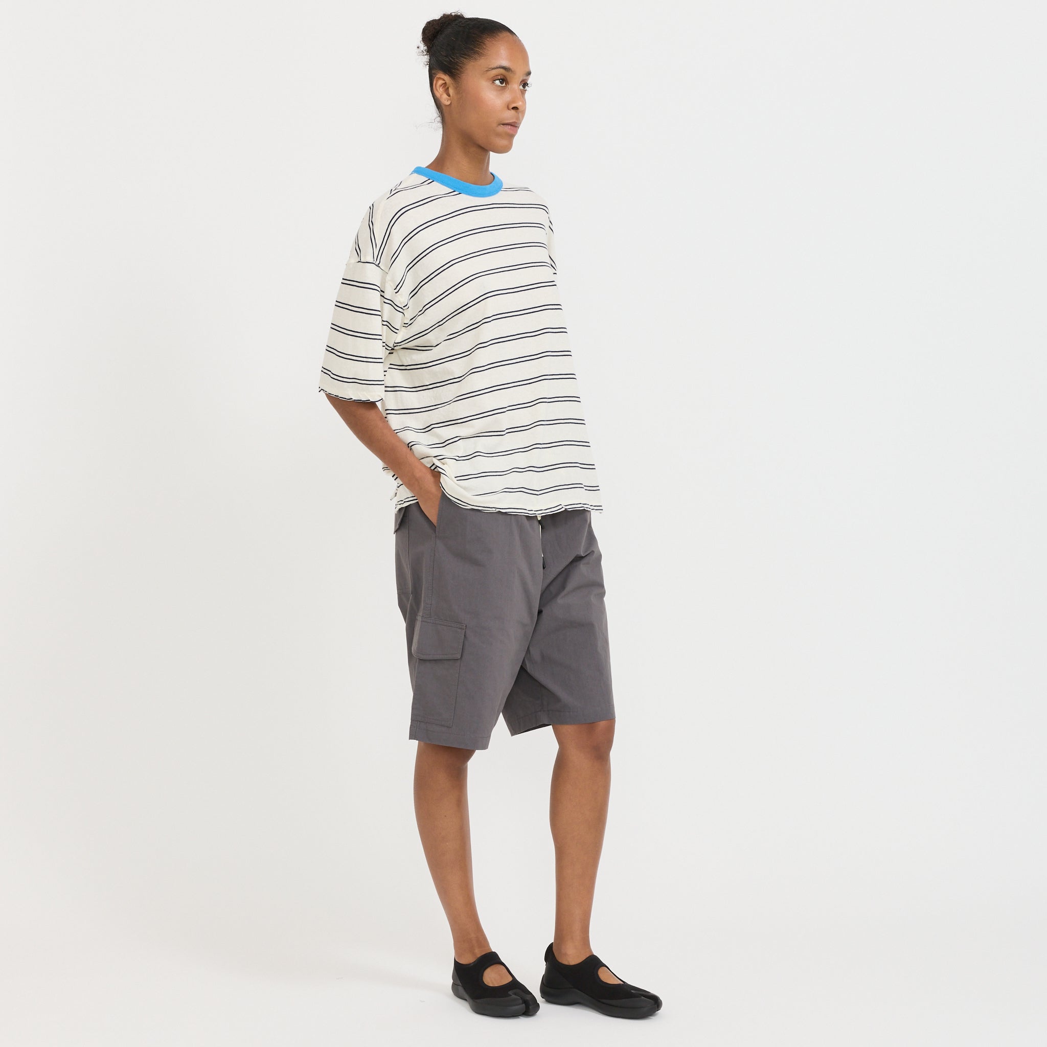Stripe Boxy T-Shirt Navy/Undyed/Blue