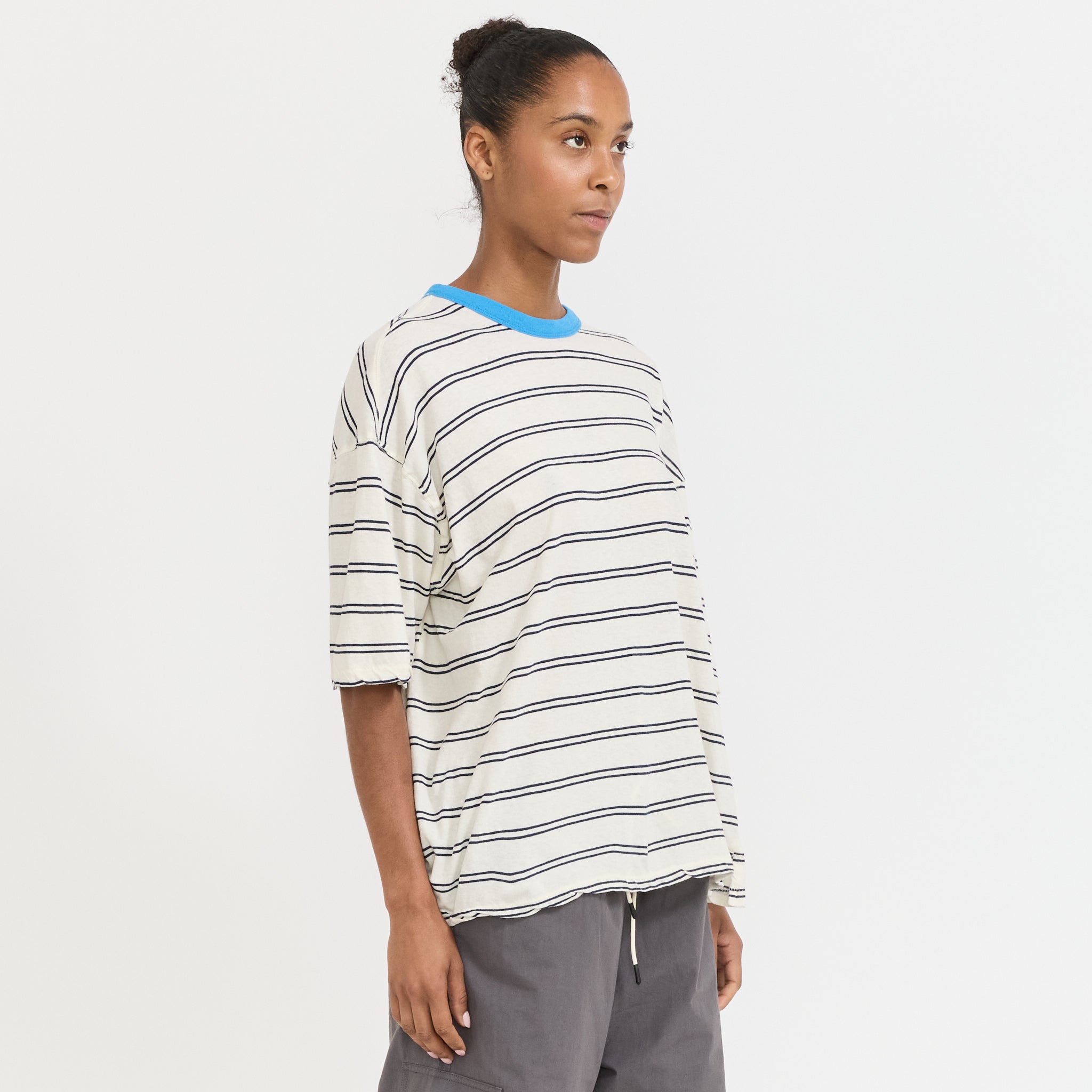 Stripe Boxy T-Shirt Navy/Undyed/Blue
