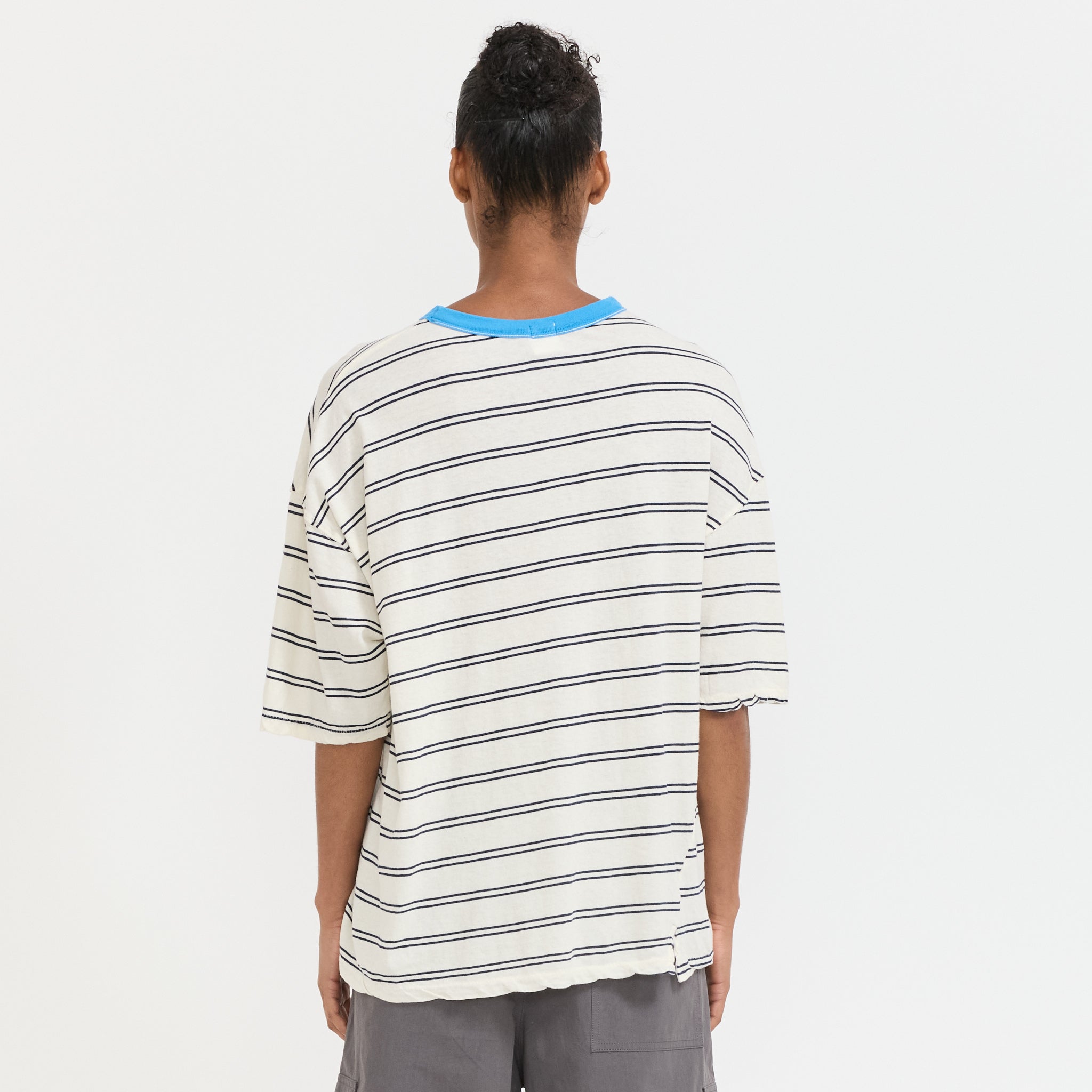 Stripe Boxy T-Shirt Navy/Undyed/Blue