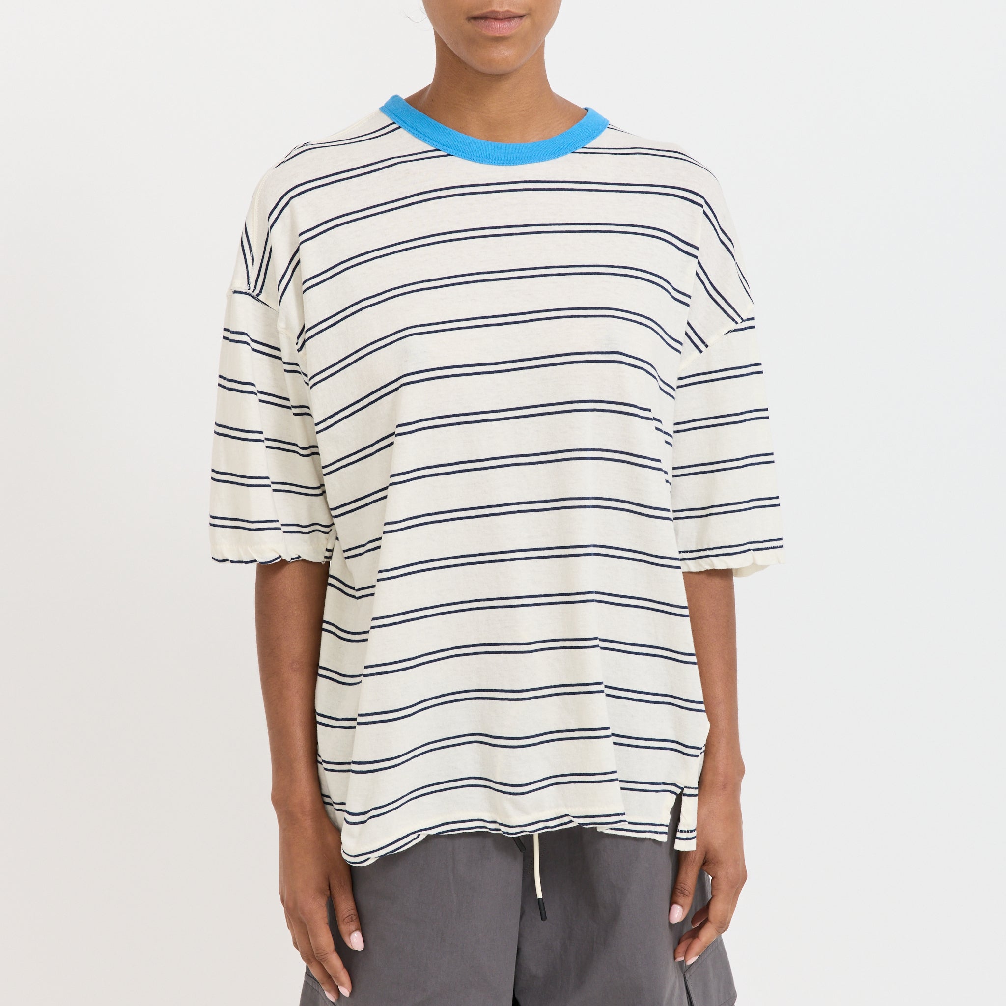 Stripe Boxy T-Shirt Navy/Undyed/Blue