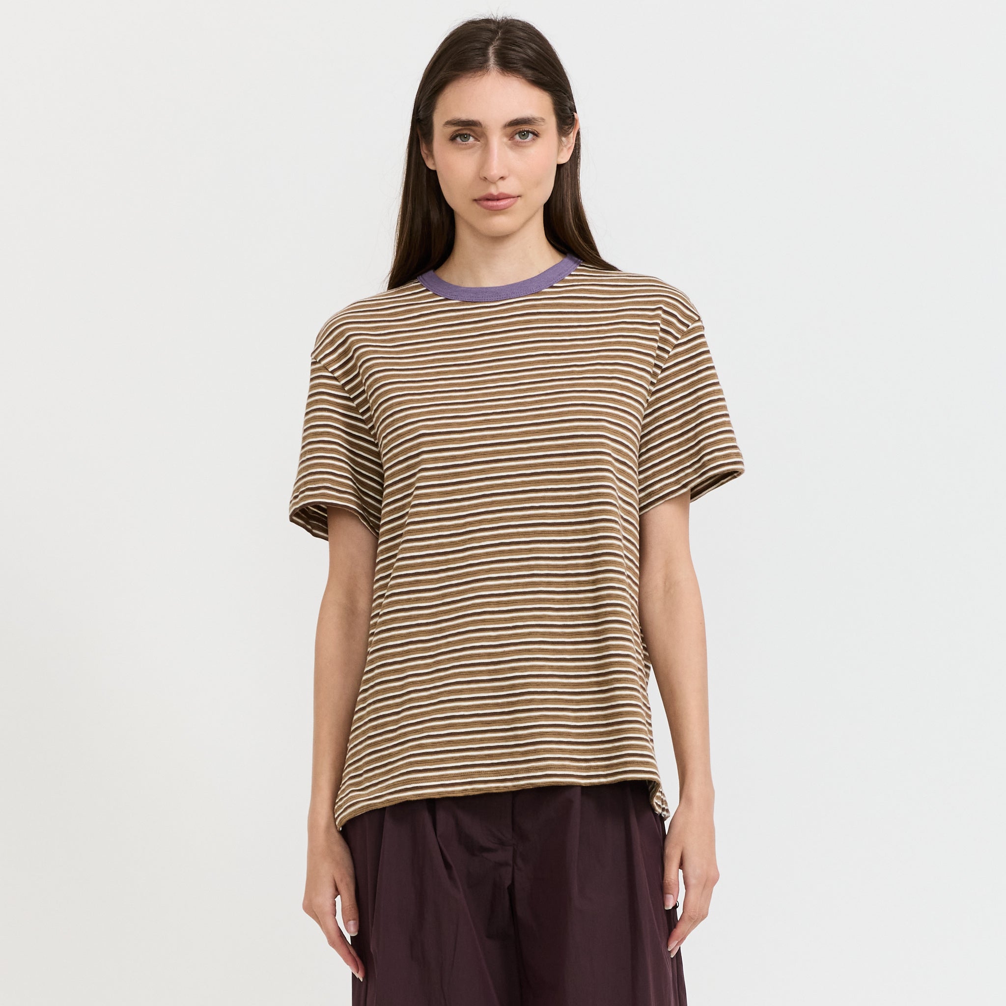 Stripe Boyfriend T-Shirt Brown Stripe/Heritage Purple
