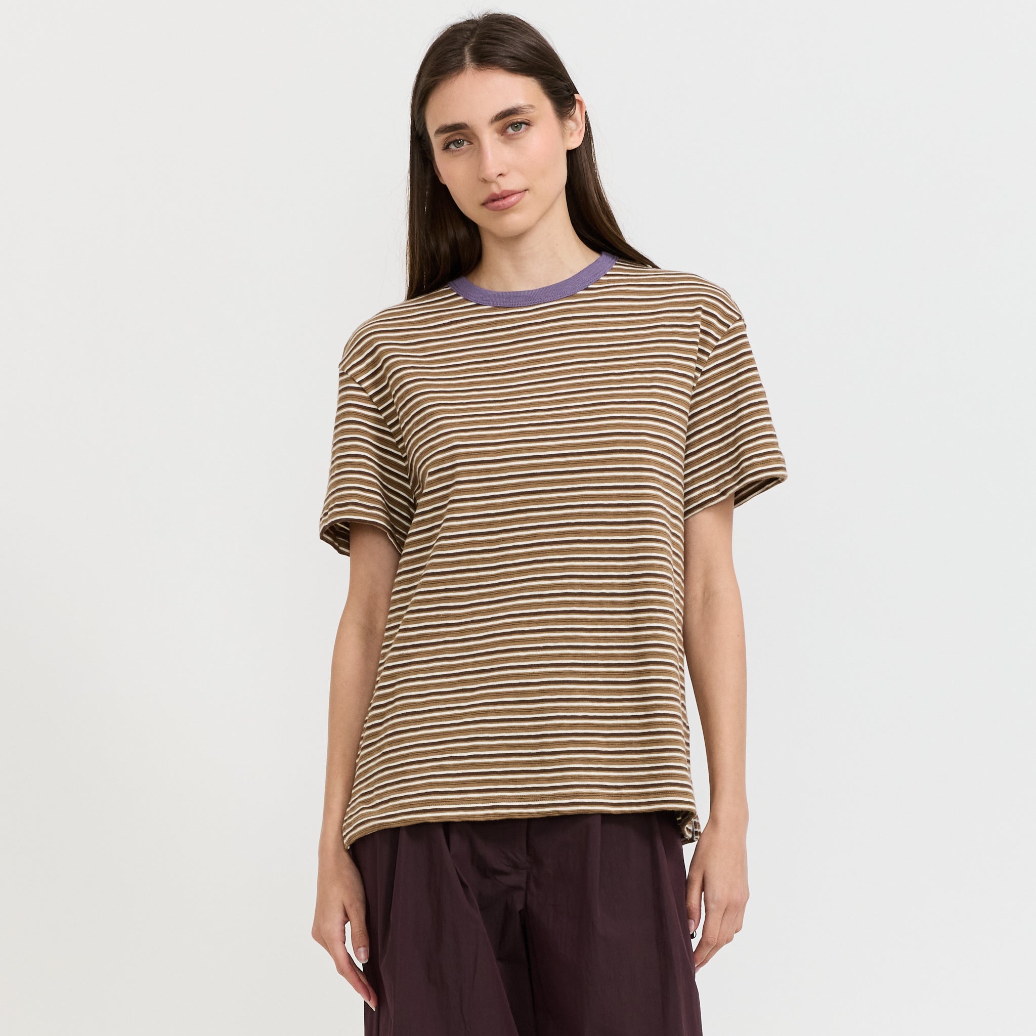 Stripe Boyfriend T-Shirt Brown Stripe/Heritage Purple