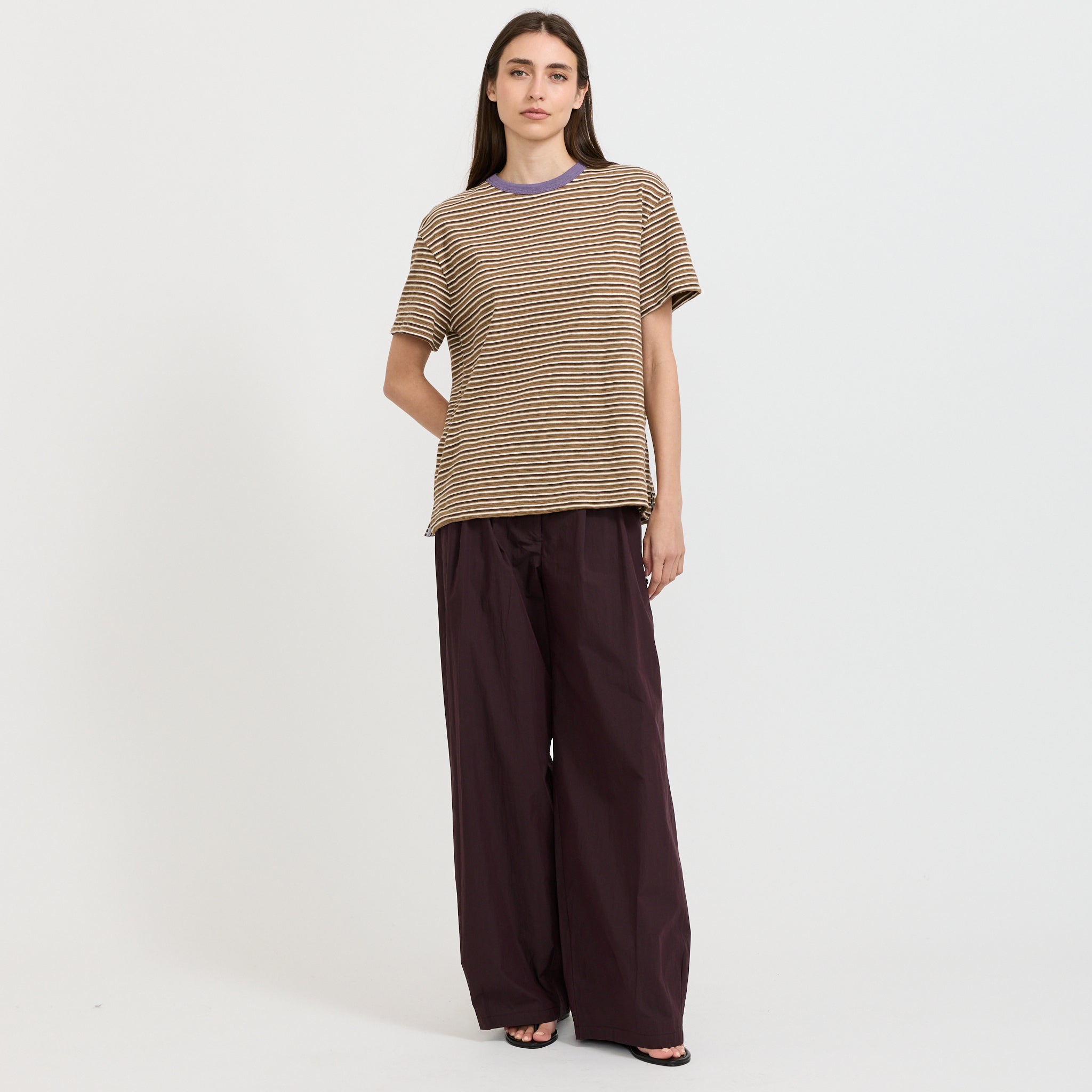 Stripe Boyfriend T-Shirt Brown Stripe/Heritage Purple
