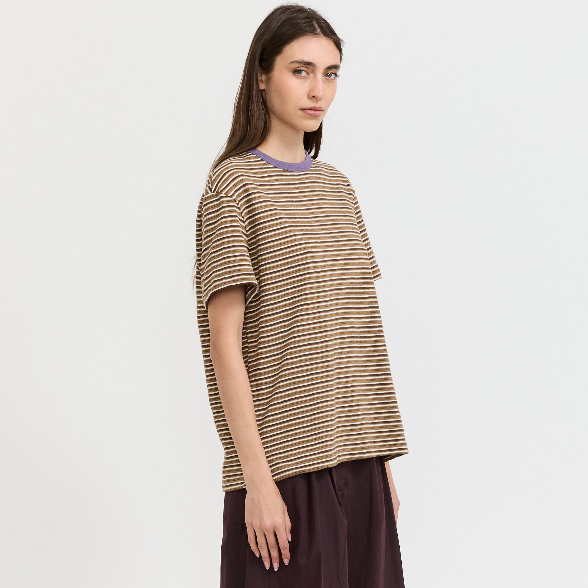 Stripe Boyfriend T-Shirt Brown Stripe/Heritage Purple