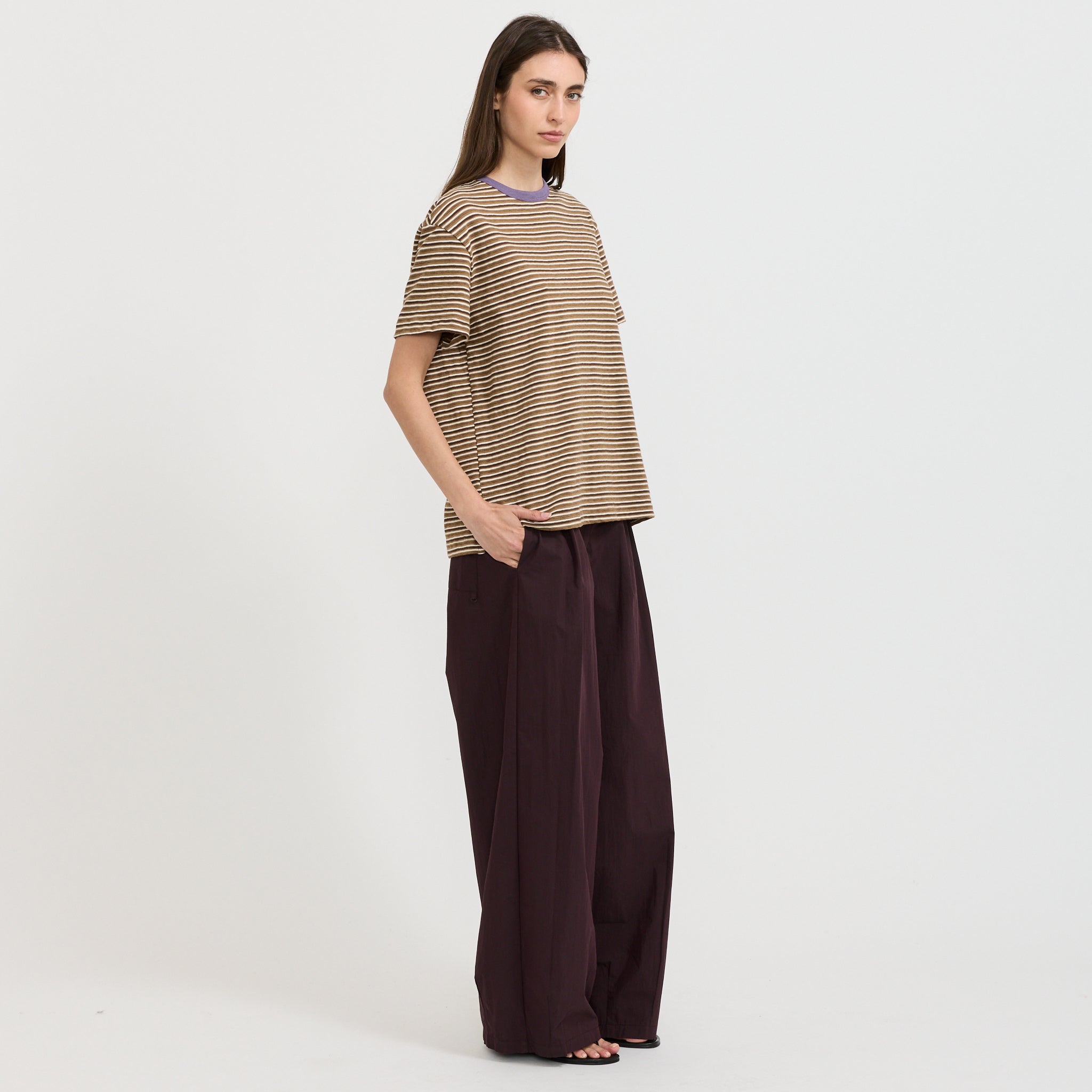 Stripe Boyfriend T-Shirt Brown Stripe/Heritage Purple