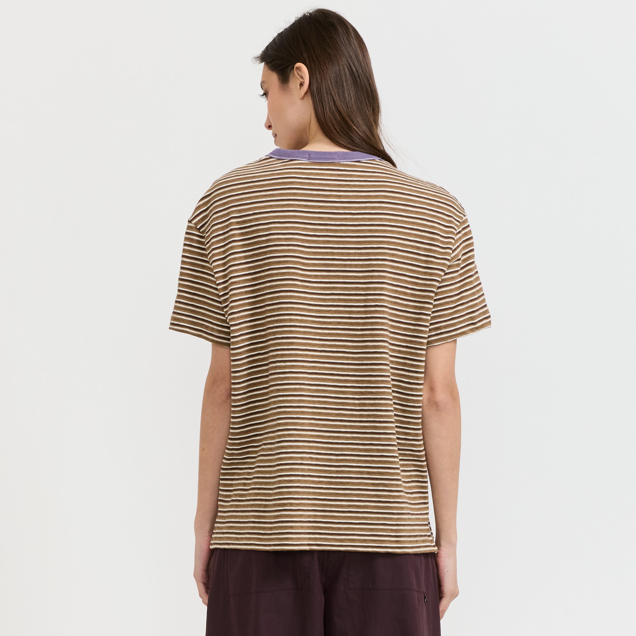 Stripe Boyfriend T-Shirt Brown Stripe/Heritage Purple
