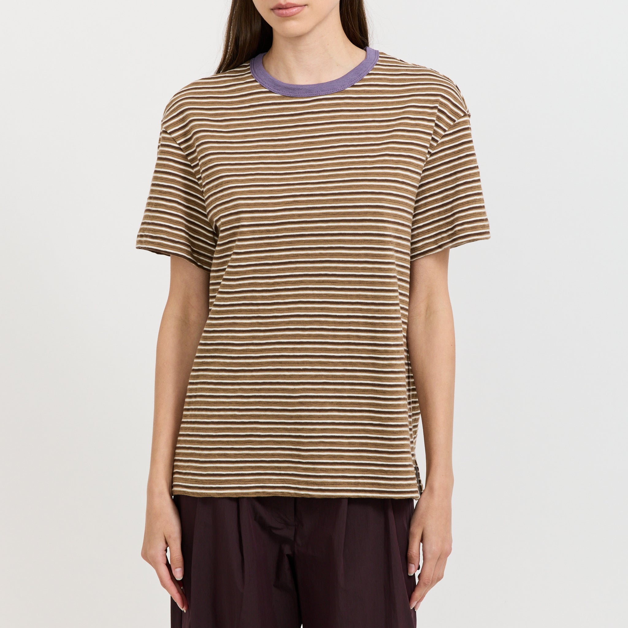 Stripe Boyfriend T-Shirt Brown Stripe/Heritage Purple