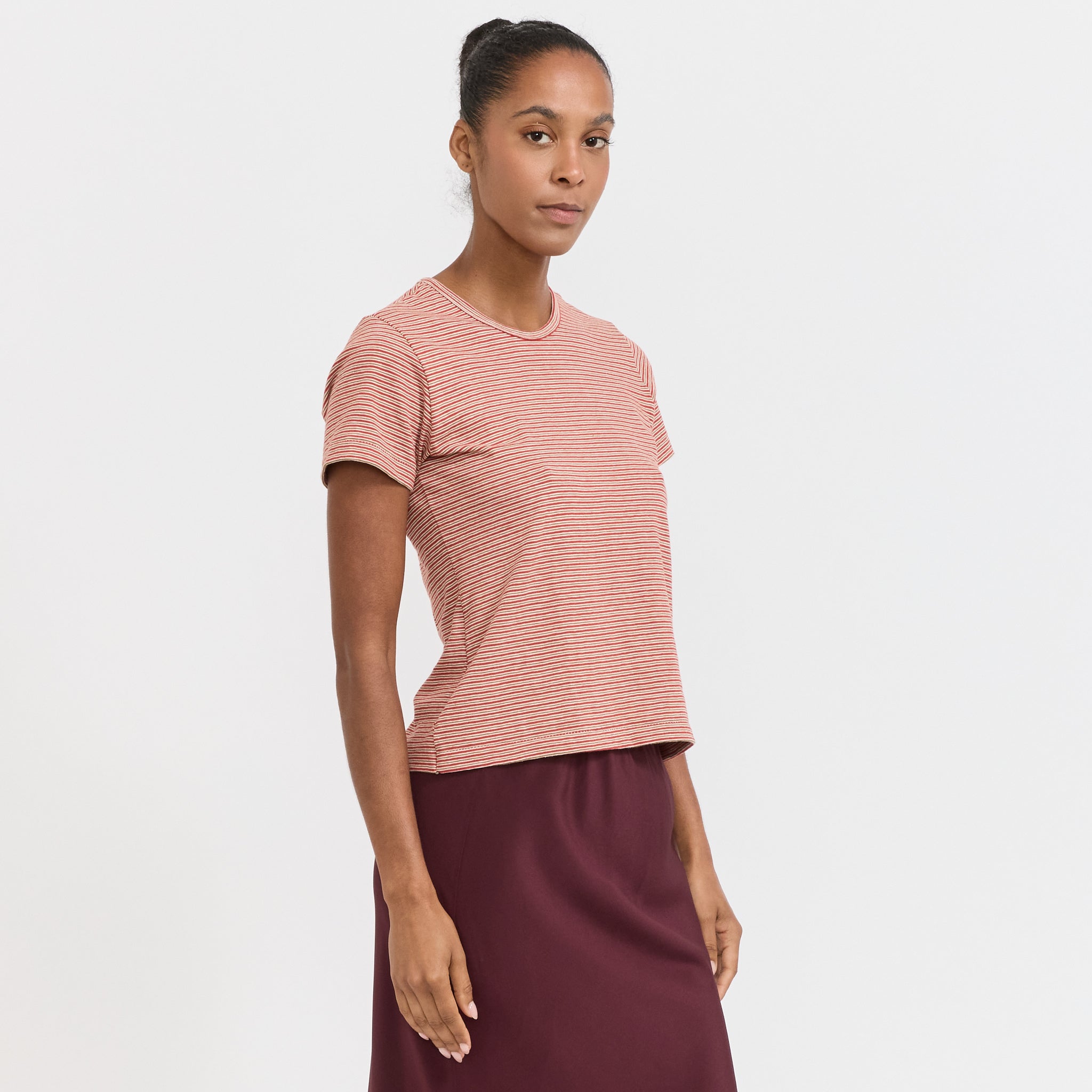 Bassike | Stripe Heritage T-Shirt Red/Natural/Olive | Maplestore