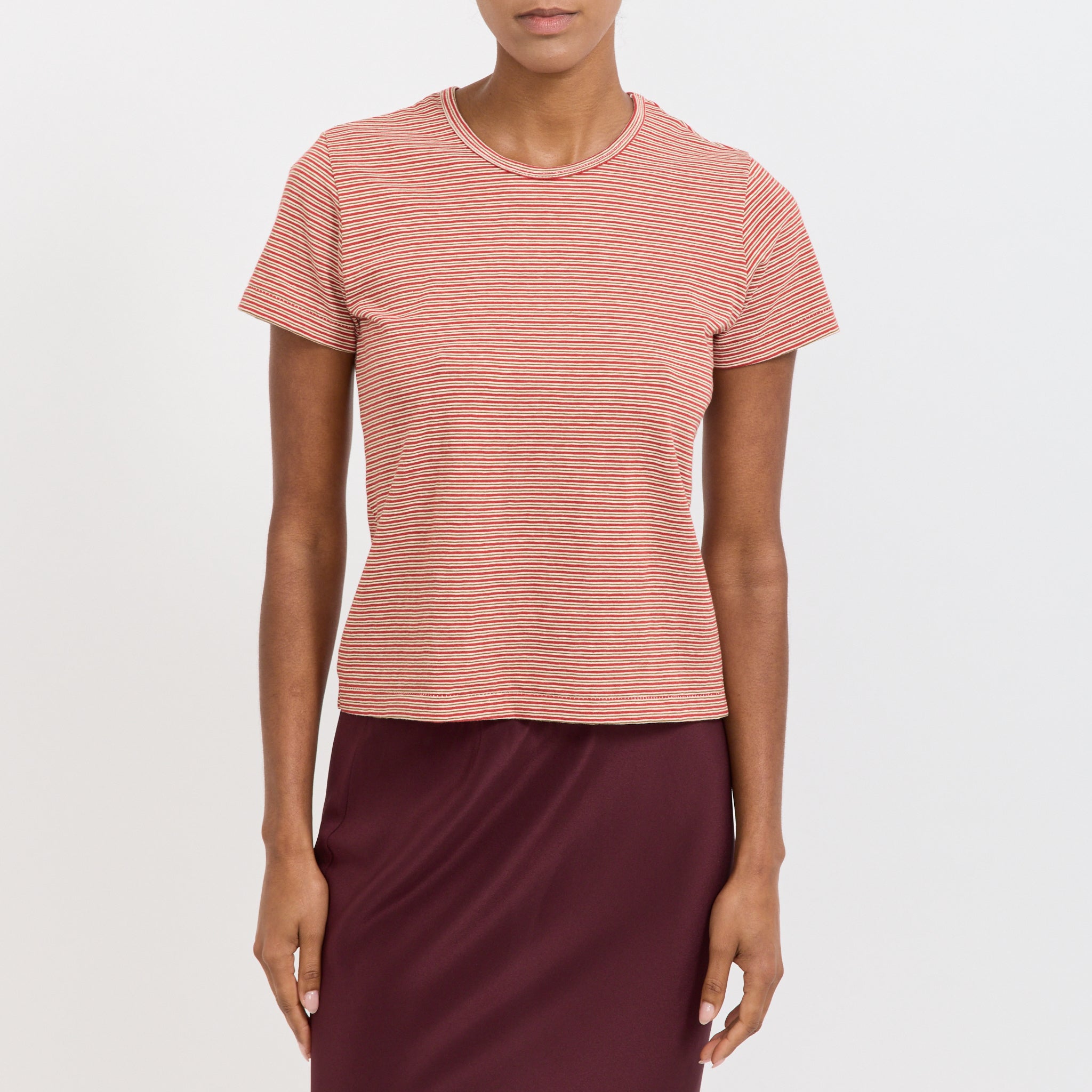Bassike | Stripe Heritage T-Shirt Red/Natural/Olive | Maplestore