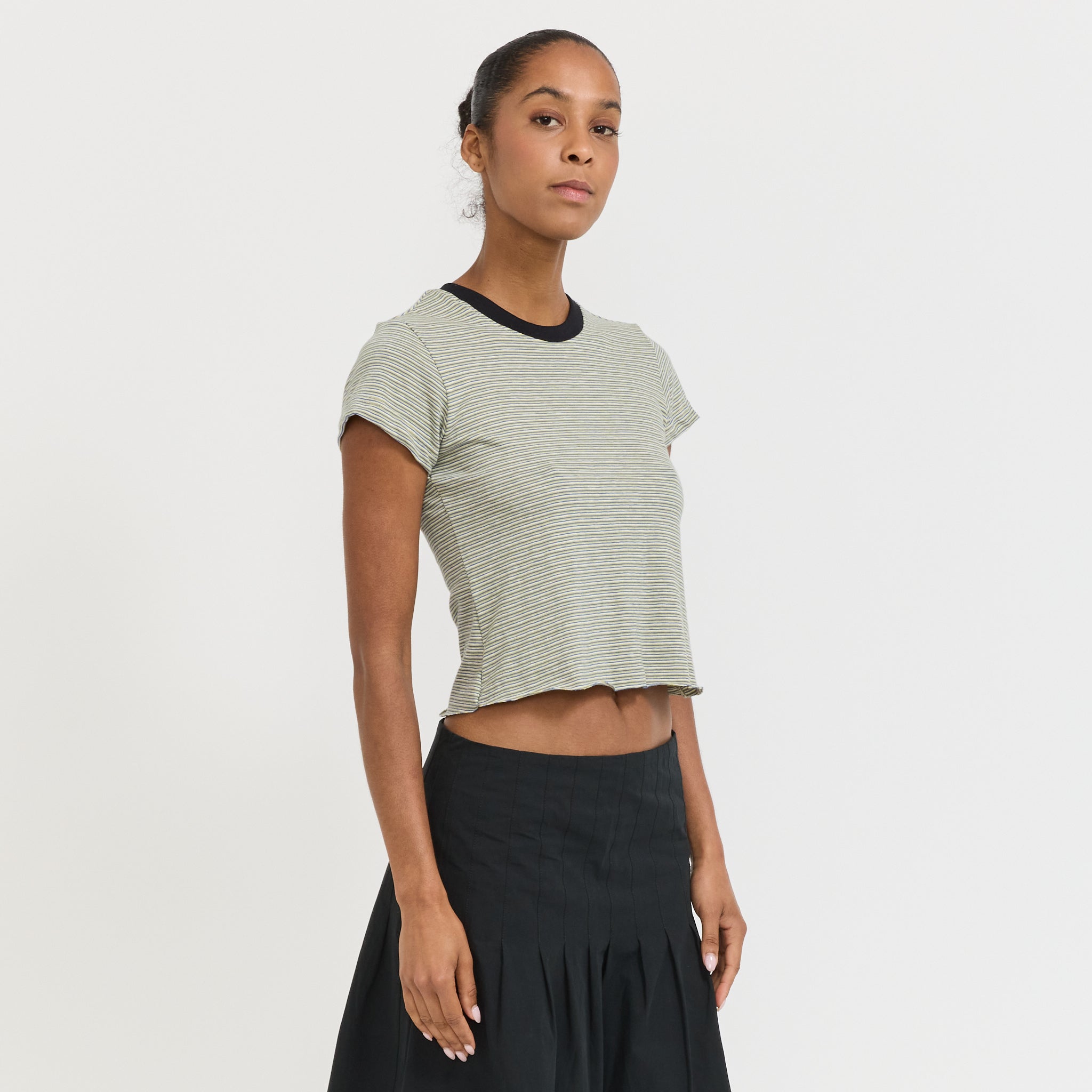 Stripe Raw Edge Baby T-Shirt Green/Blue/White