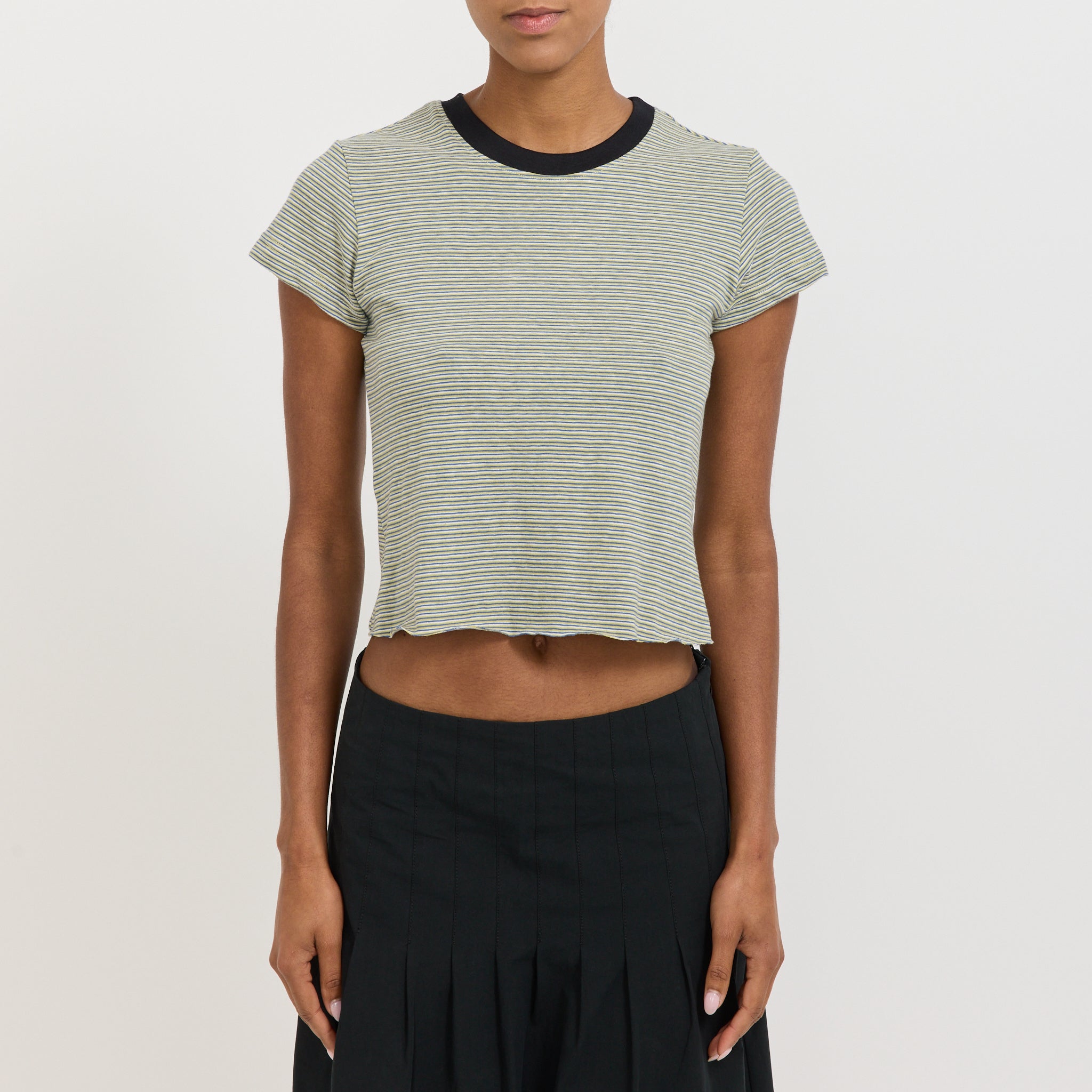 Stripe Raw Edge Baby T-Shirt Green/Blue/White