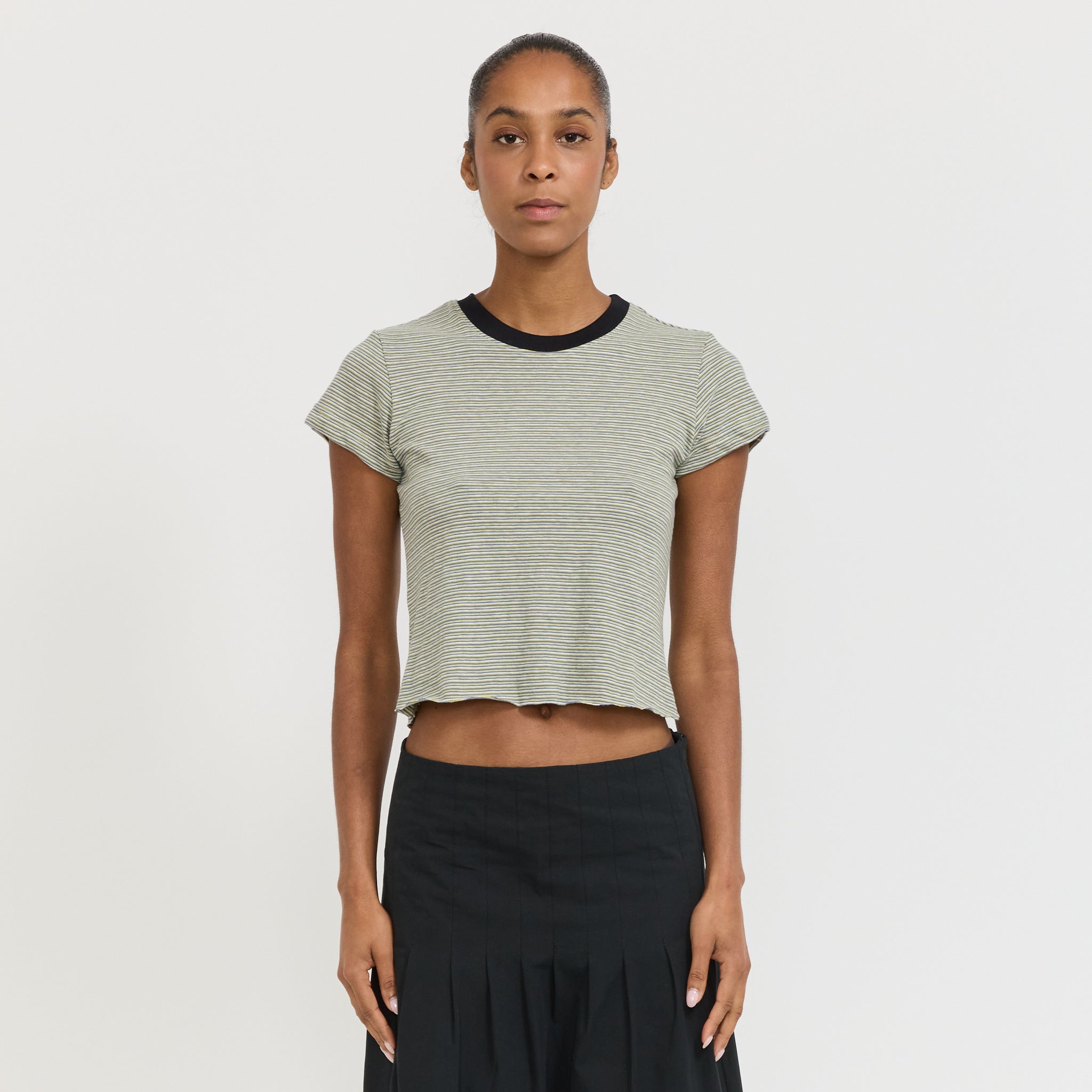 Stripe Raw Edge Baby T-Shirt Green/Blue/White