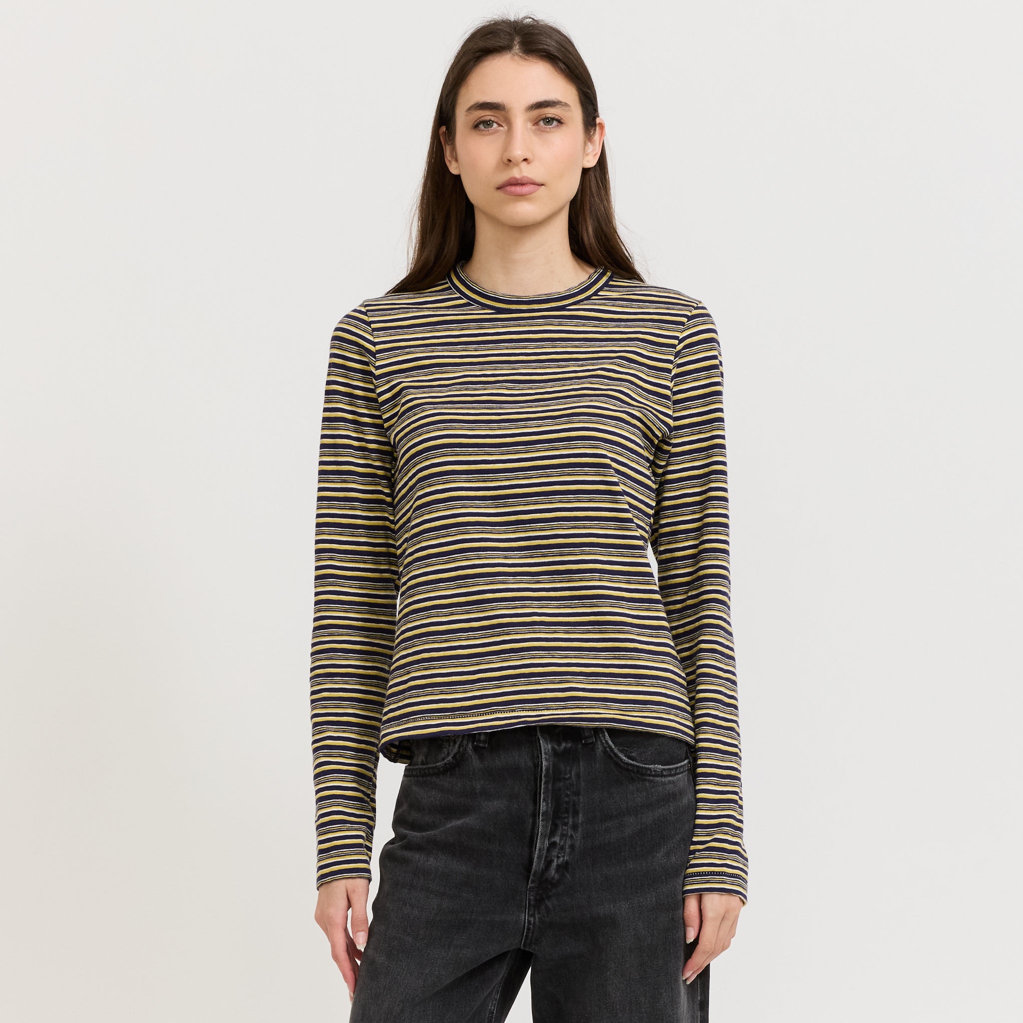 Stripe Slim L/S T-Shirt Navy/Citrus/White