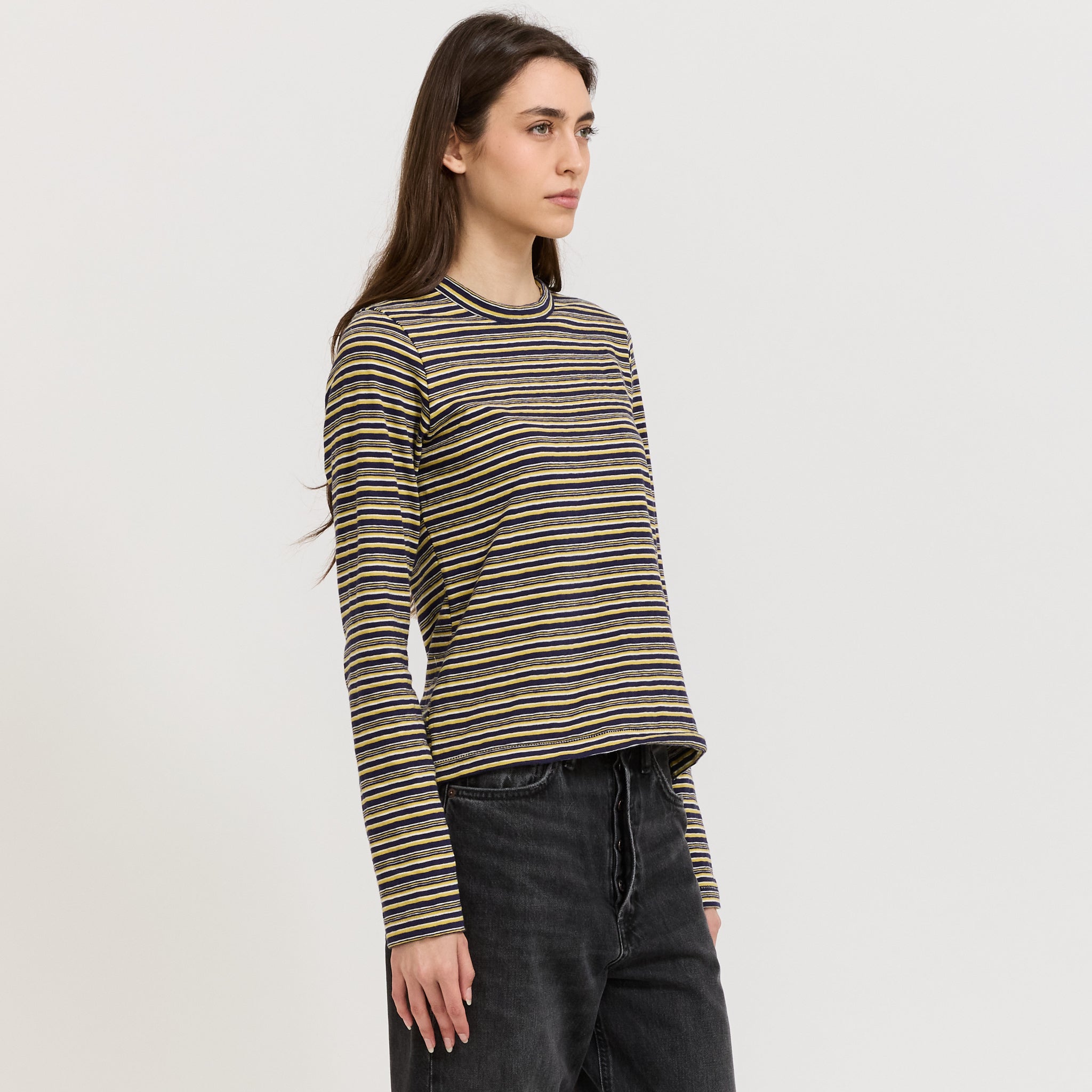 Stripe Slim L/S T-Shirt Navy/Citrus/White