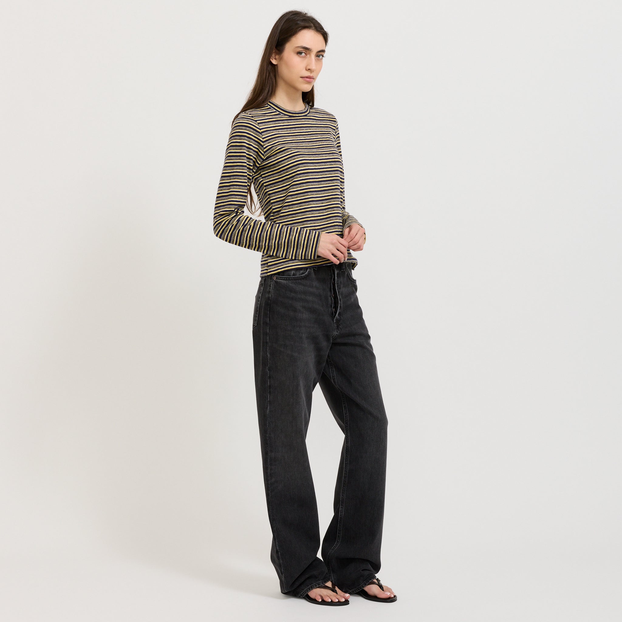 Stripe Slim L/S T-Shirt Navy/Citrus/White