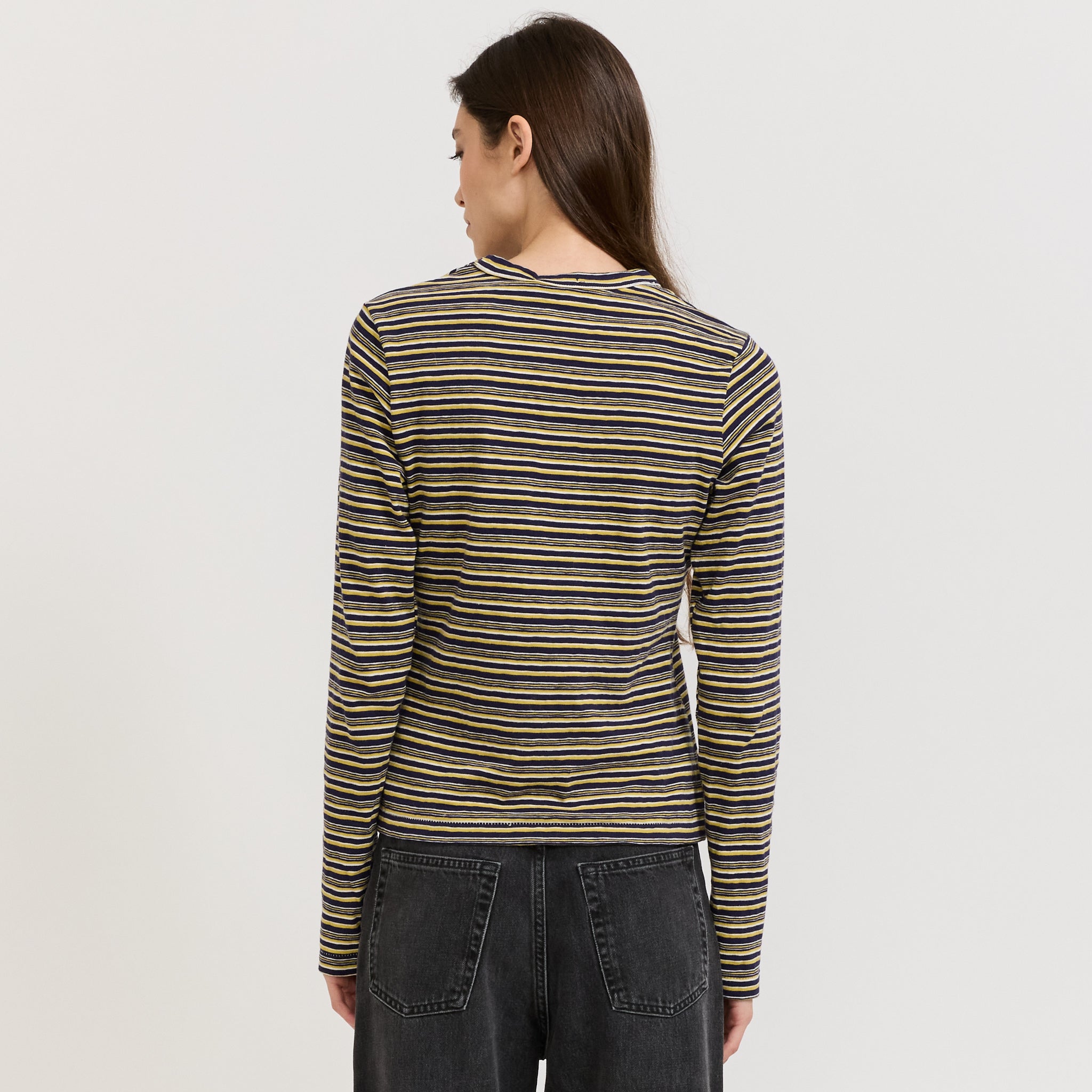 Stripe Slim L/S T-Shirt Navy/Citrus/White