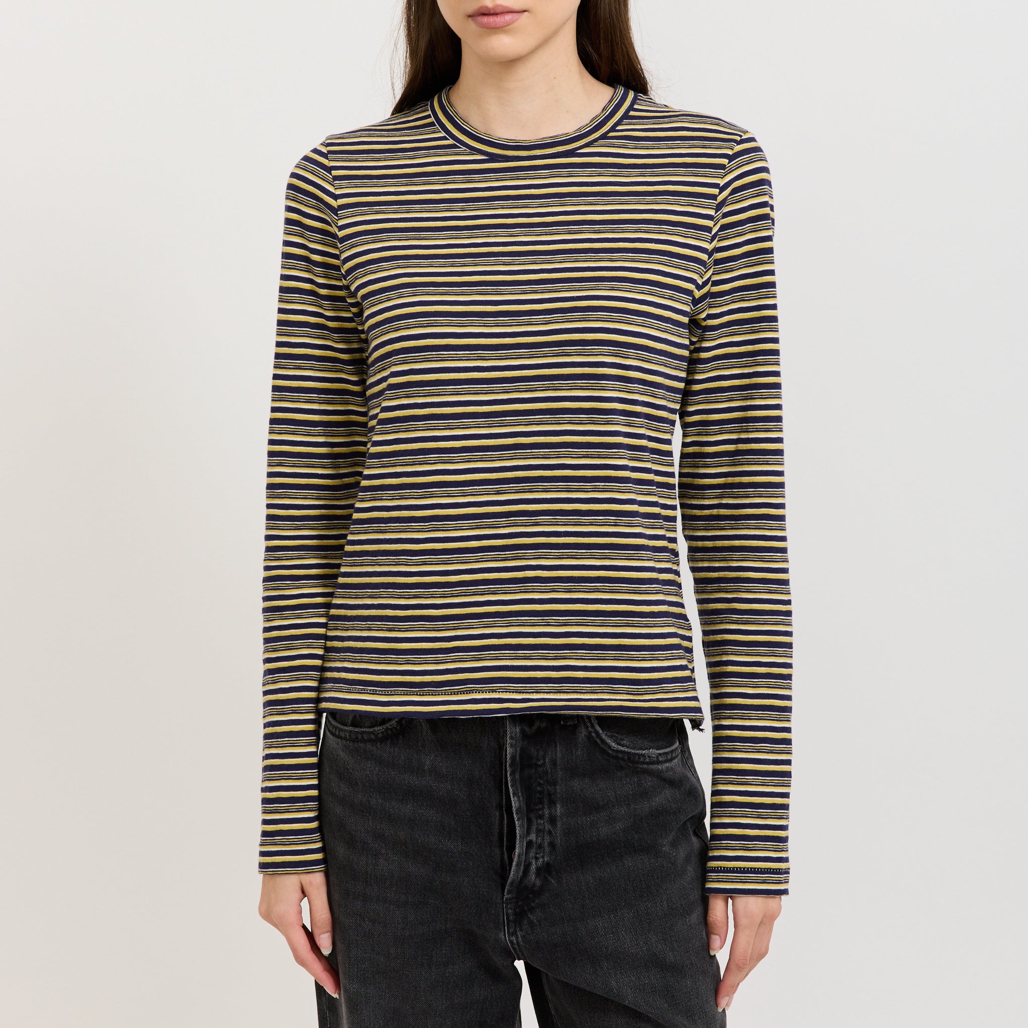 Stripe Slim L/S T-Shirt Navy/Citrus/White